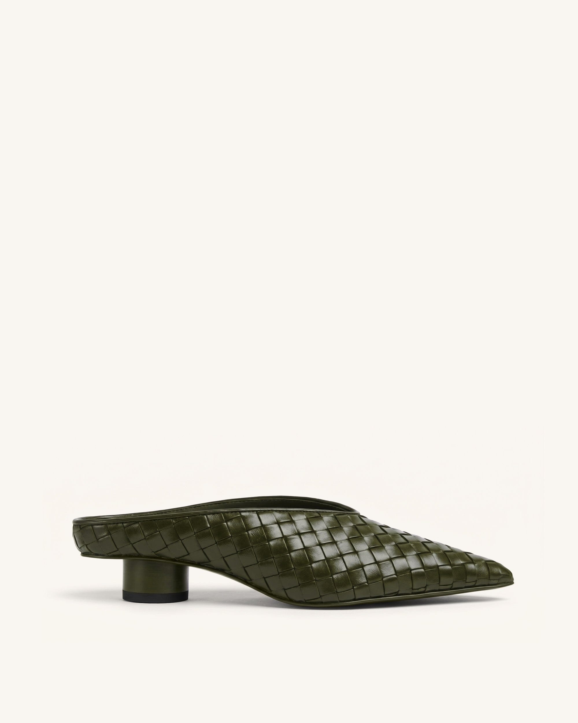 Jw Pei Helena Woven Textured Pointed Toe Mules Olive Green