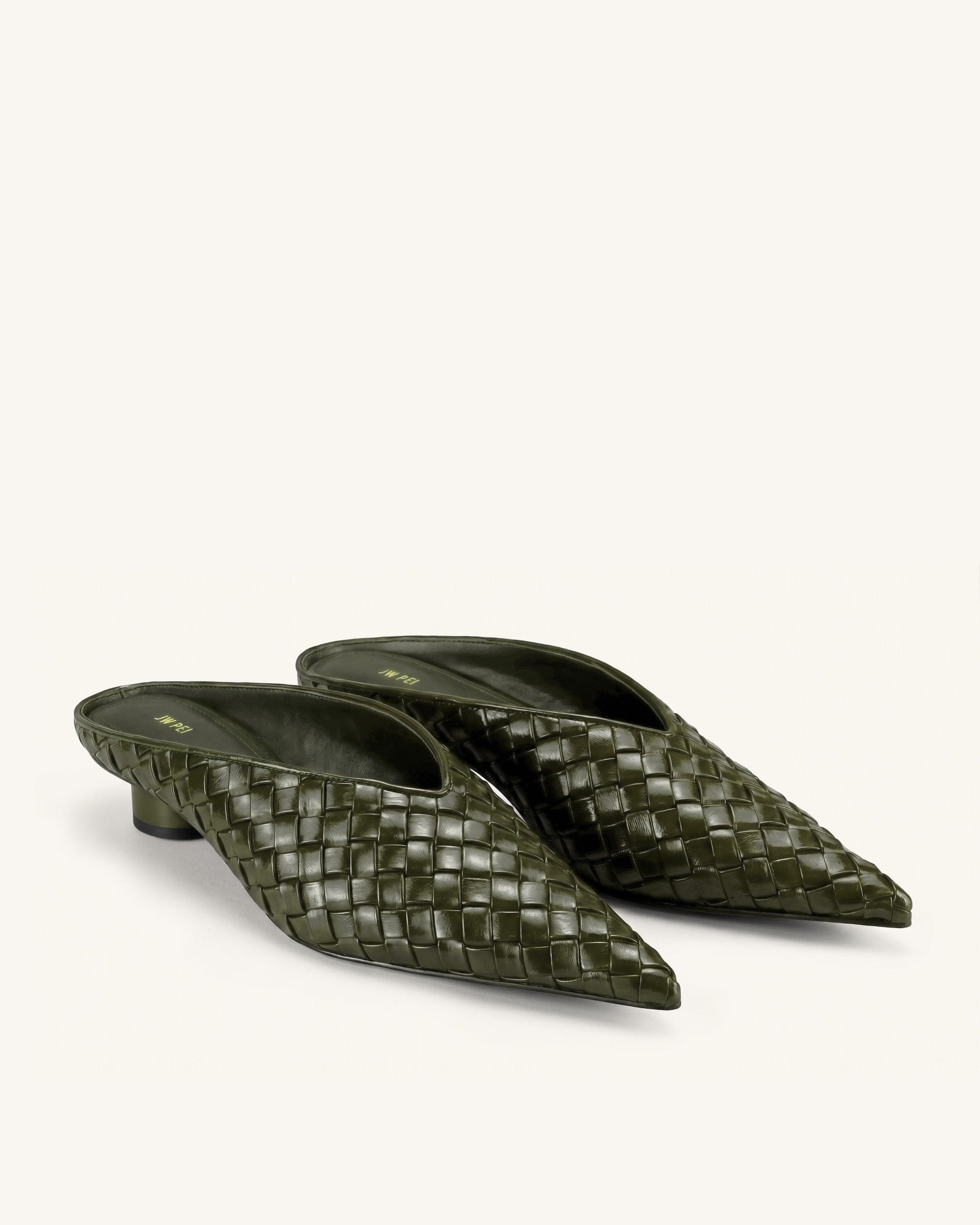 Jw Pei Helena Woven Textured Pointed Toe Mules Olive Green