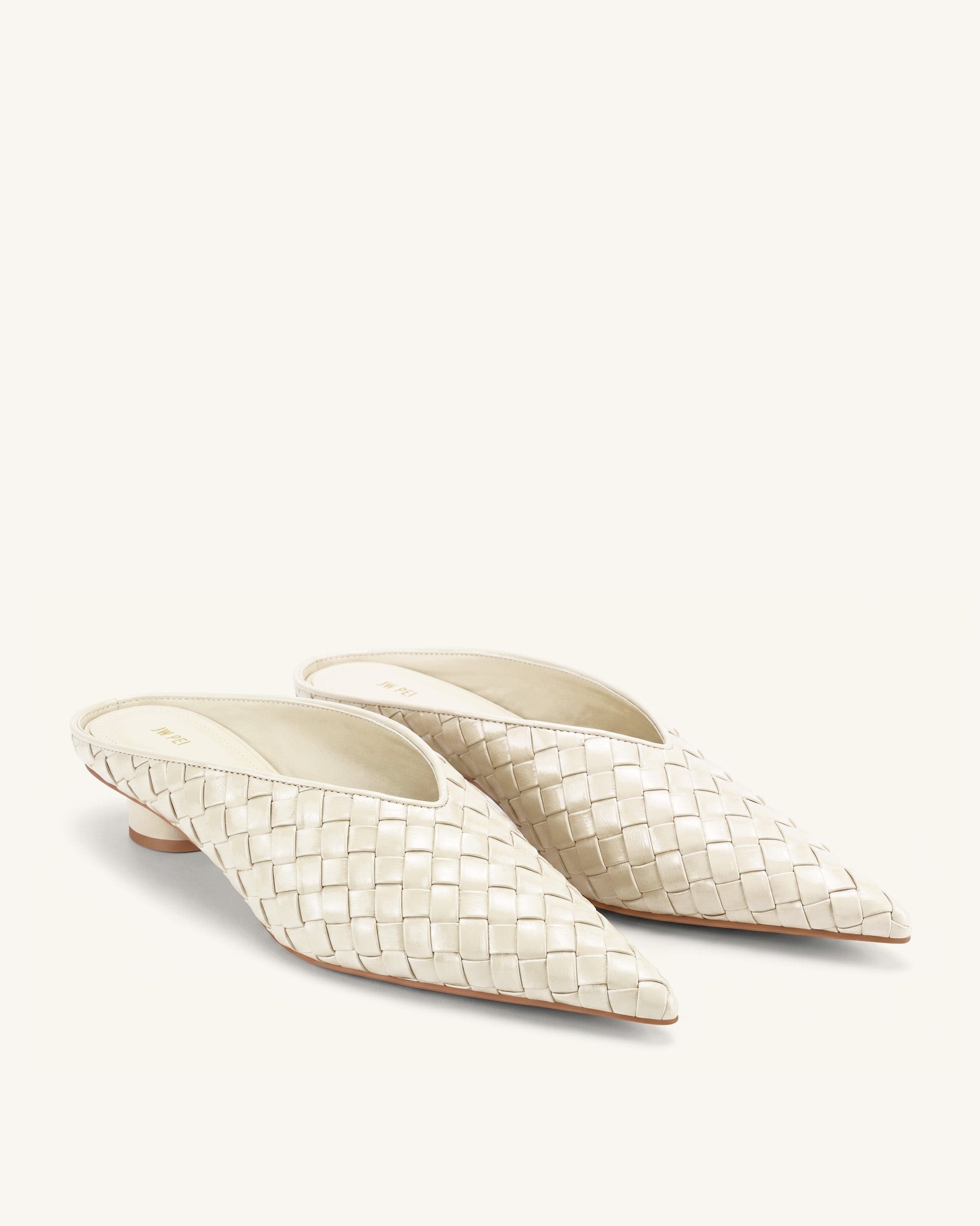 Jw Pei Helena Woven Textured Pointed Toe Mules Beige