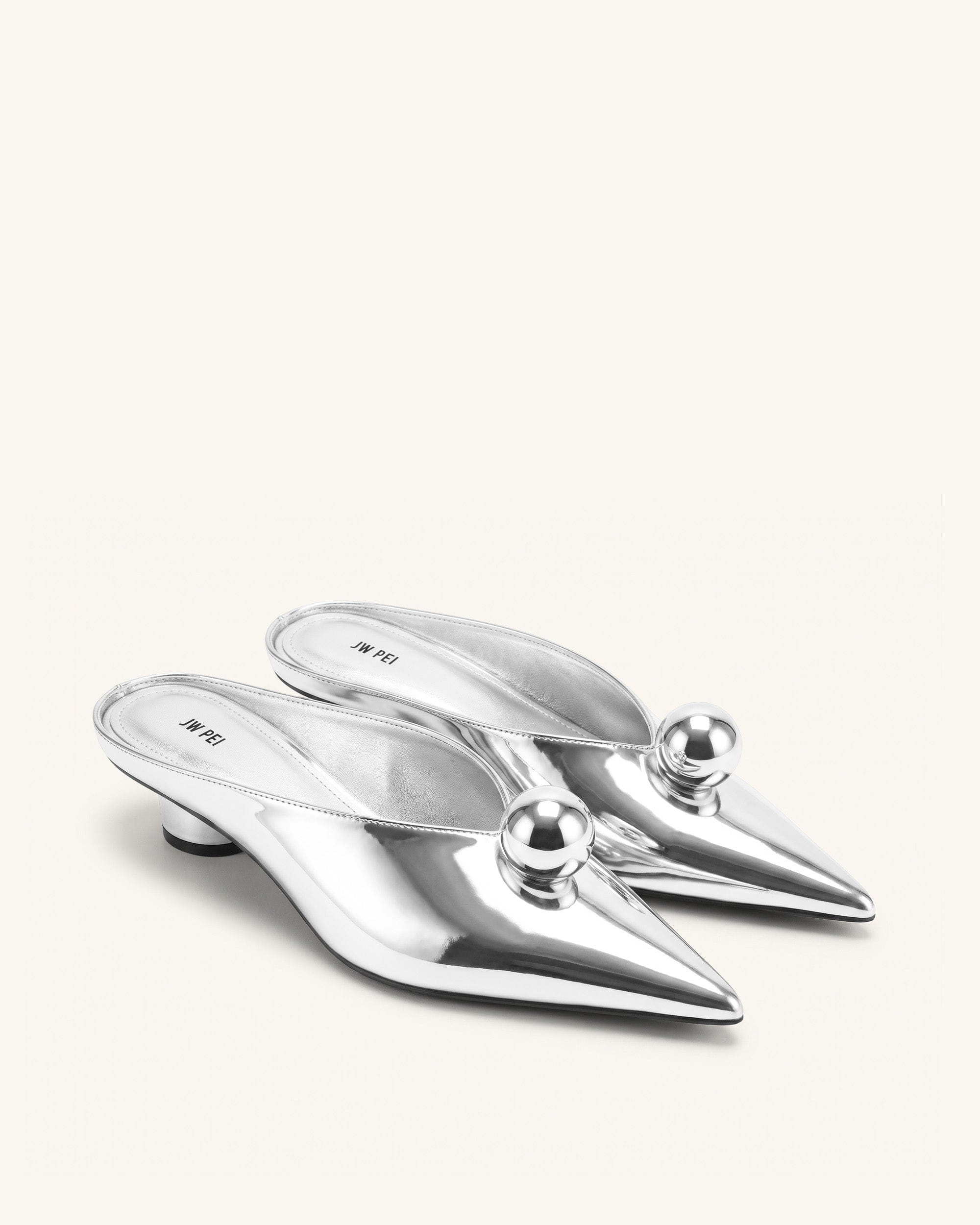 Jw Pei Helena Gold Sphere Pointed Toe Mules Silver