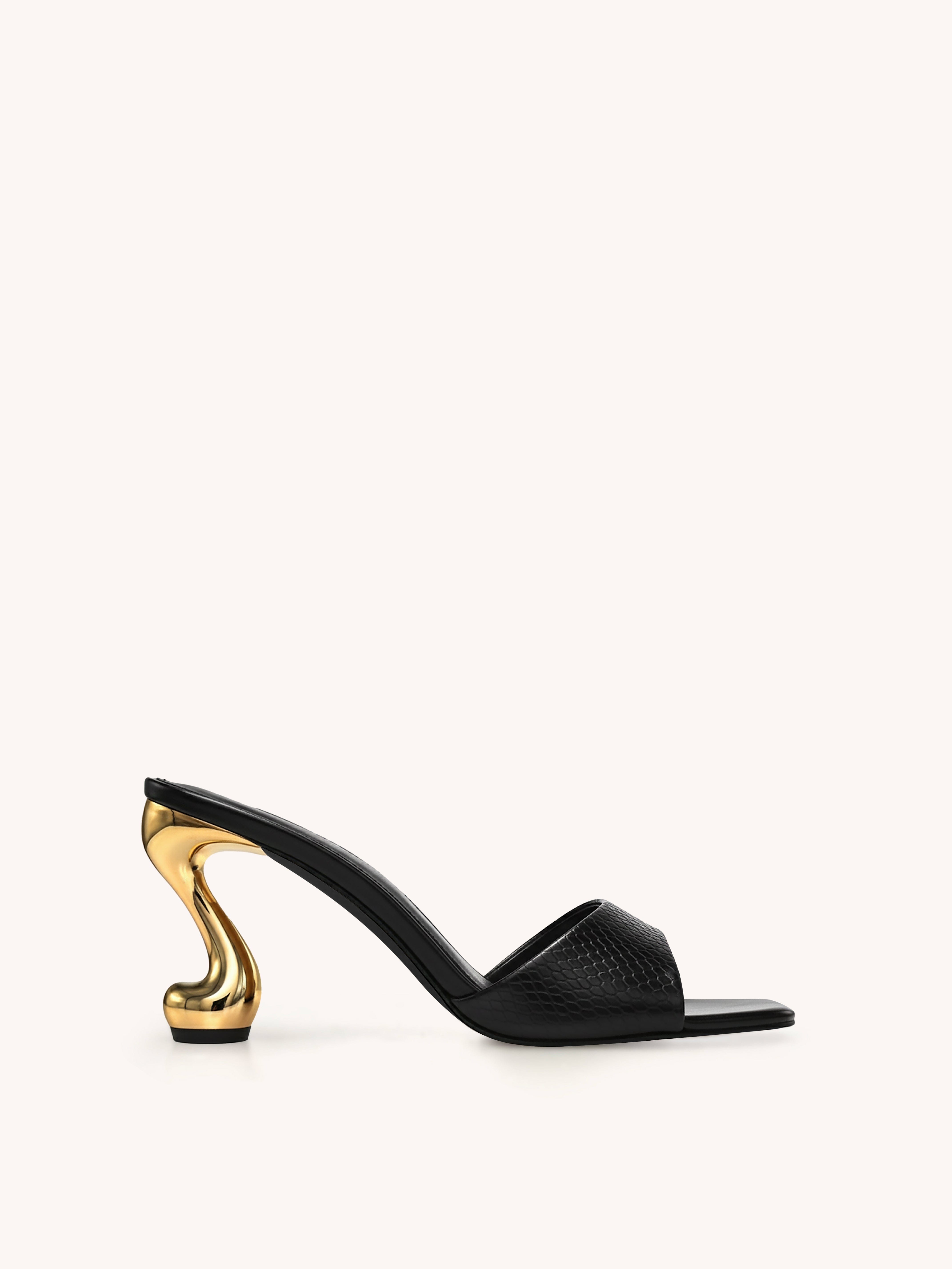 Jw Pei Hannah Faux Snakeskin Heel Mules Black