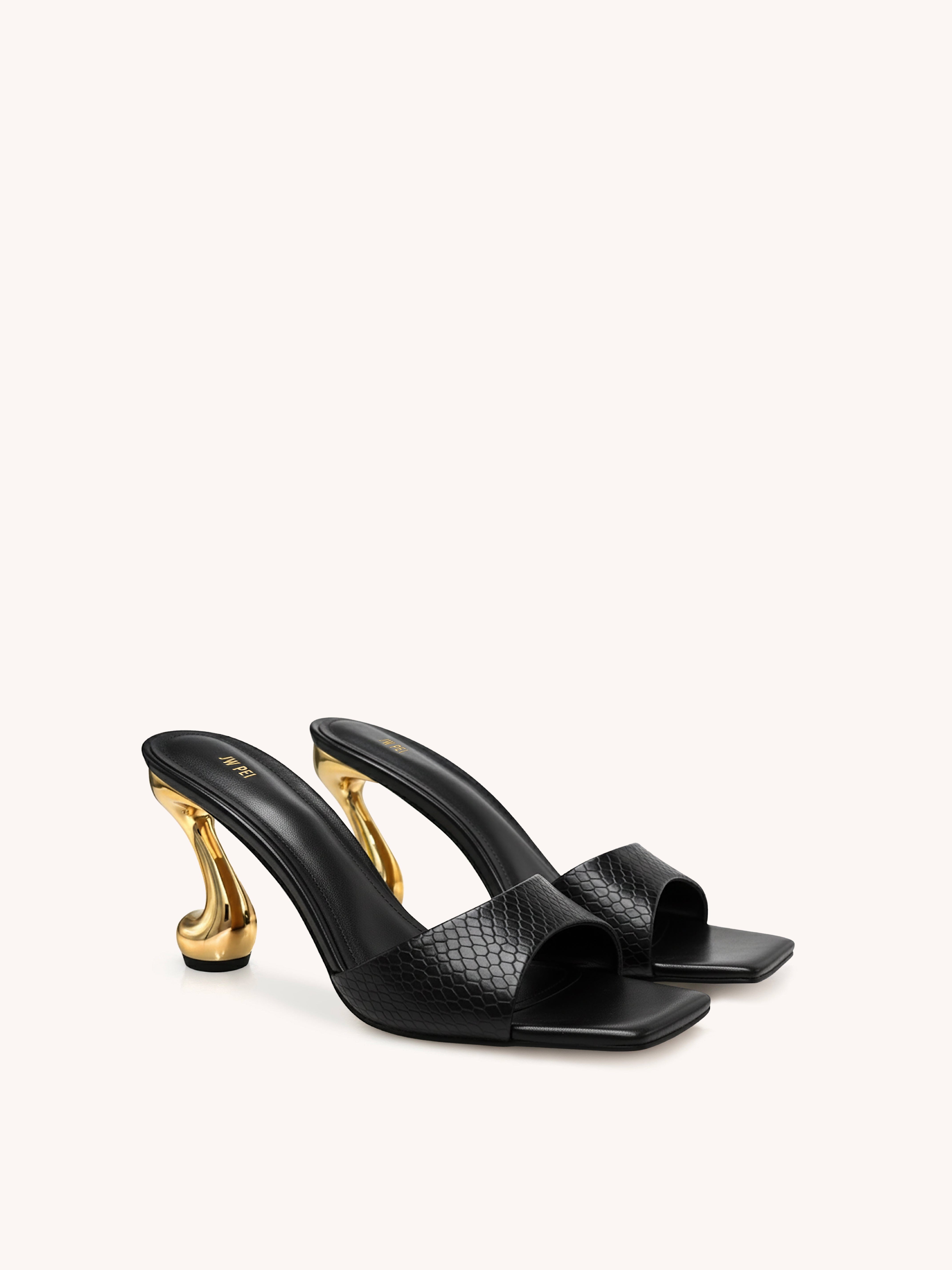 Jw Pei Hannah Faux Snakeskin Heel Mules Black