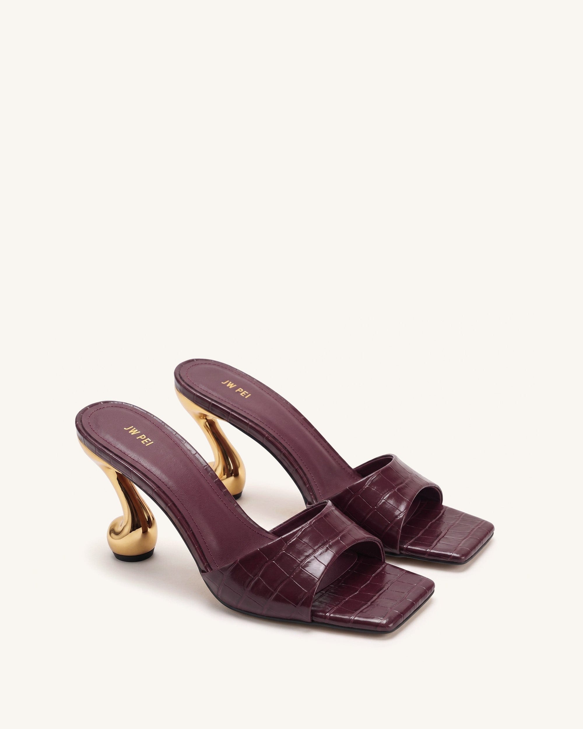 Jw Pei Hannah Croc Embossed Heel Mules Burgundy