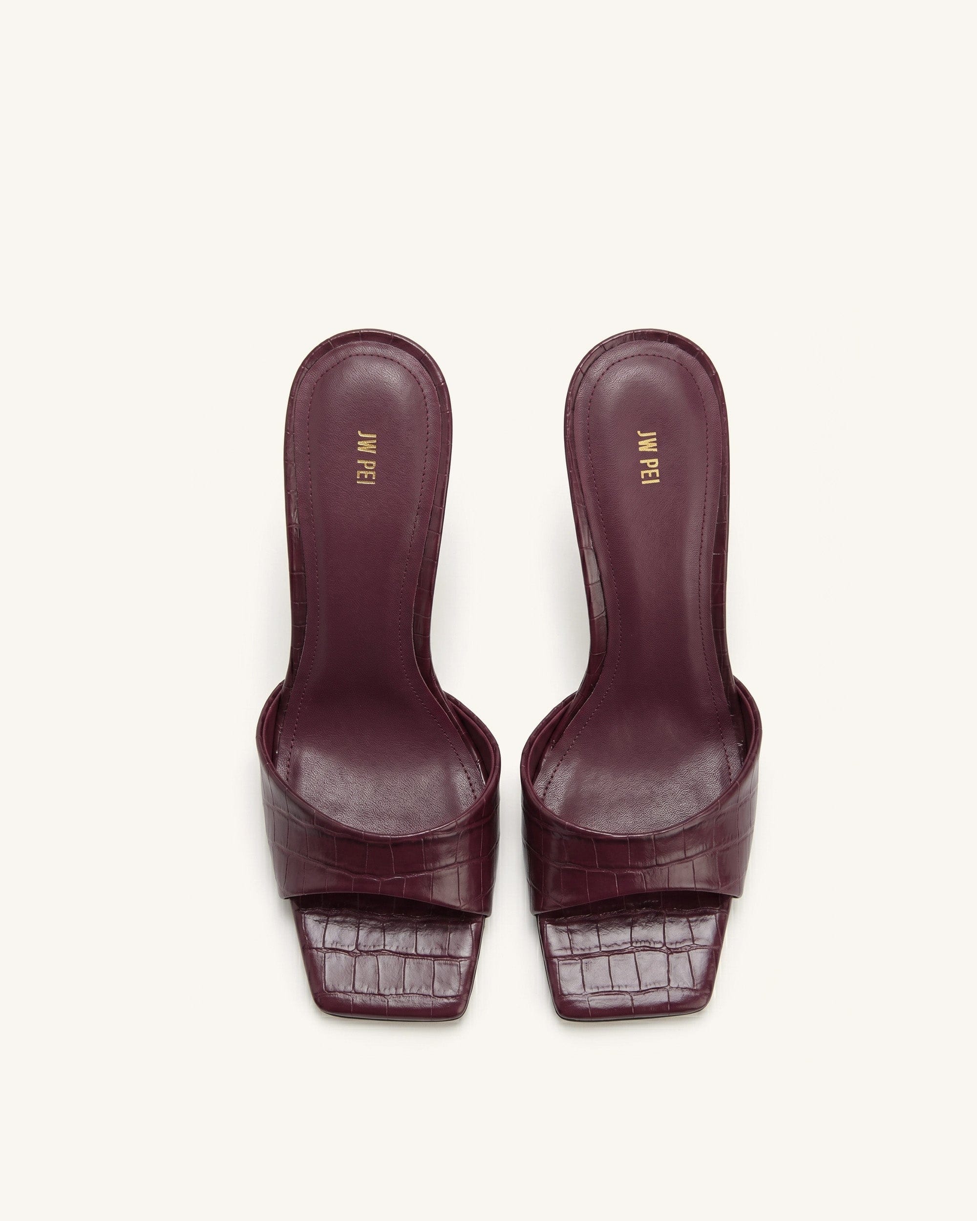 Jw Pei Hannah Croc Embossed Heel Mules Burgundy