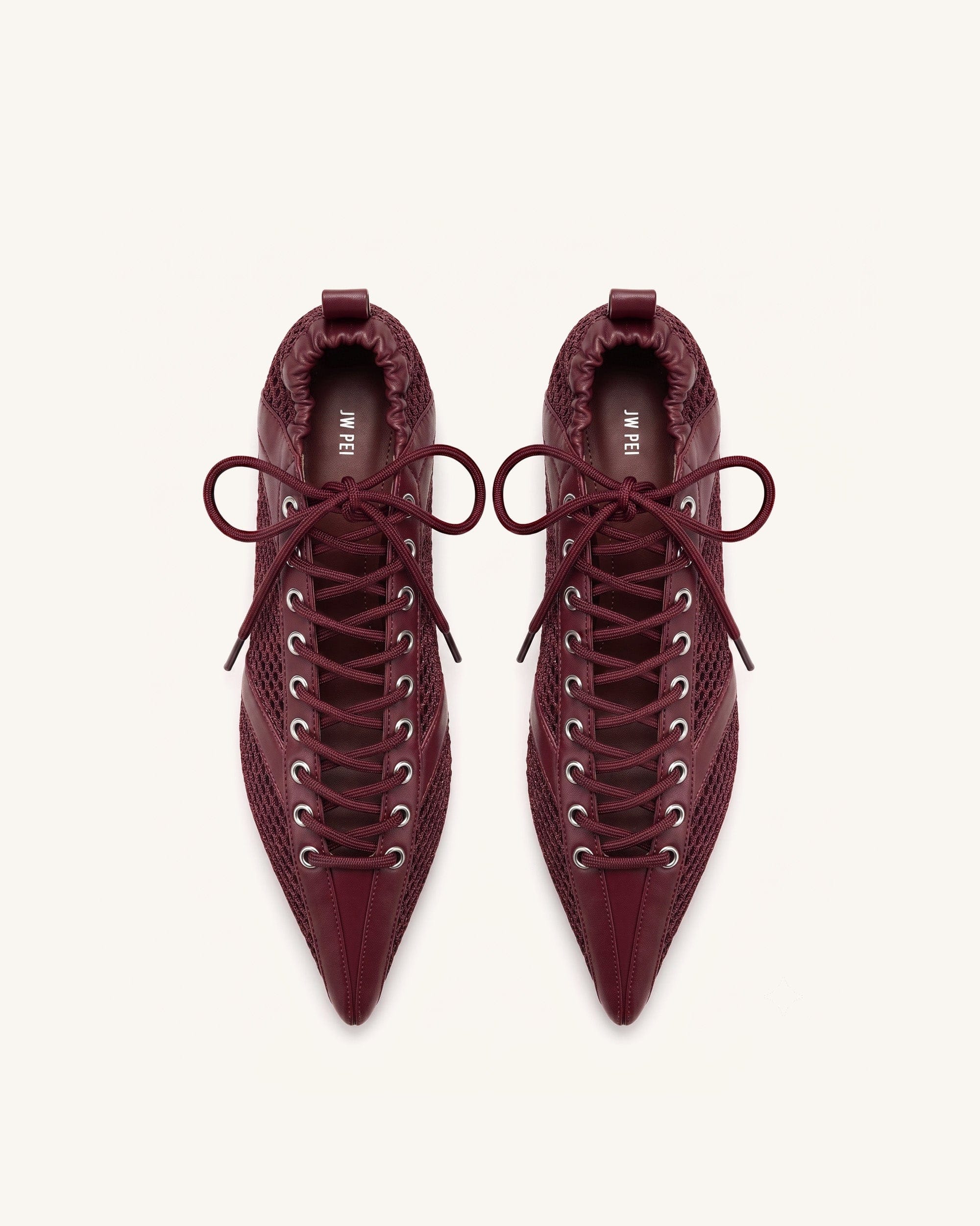 Jw Pei Ava Lace Up Mesh Flats Burgundy