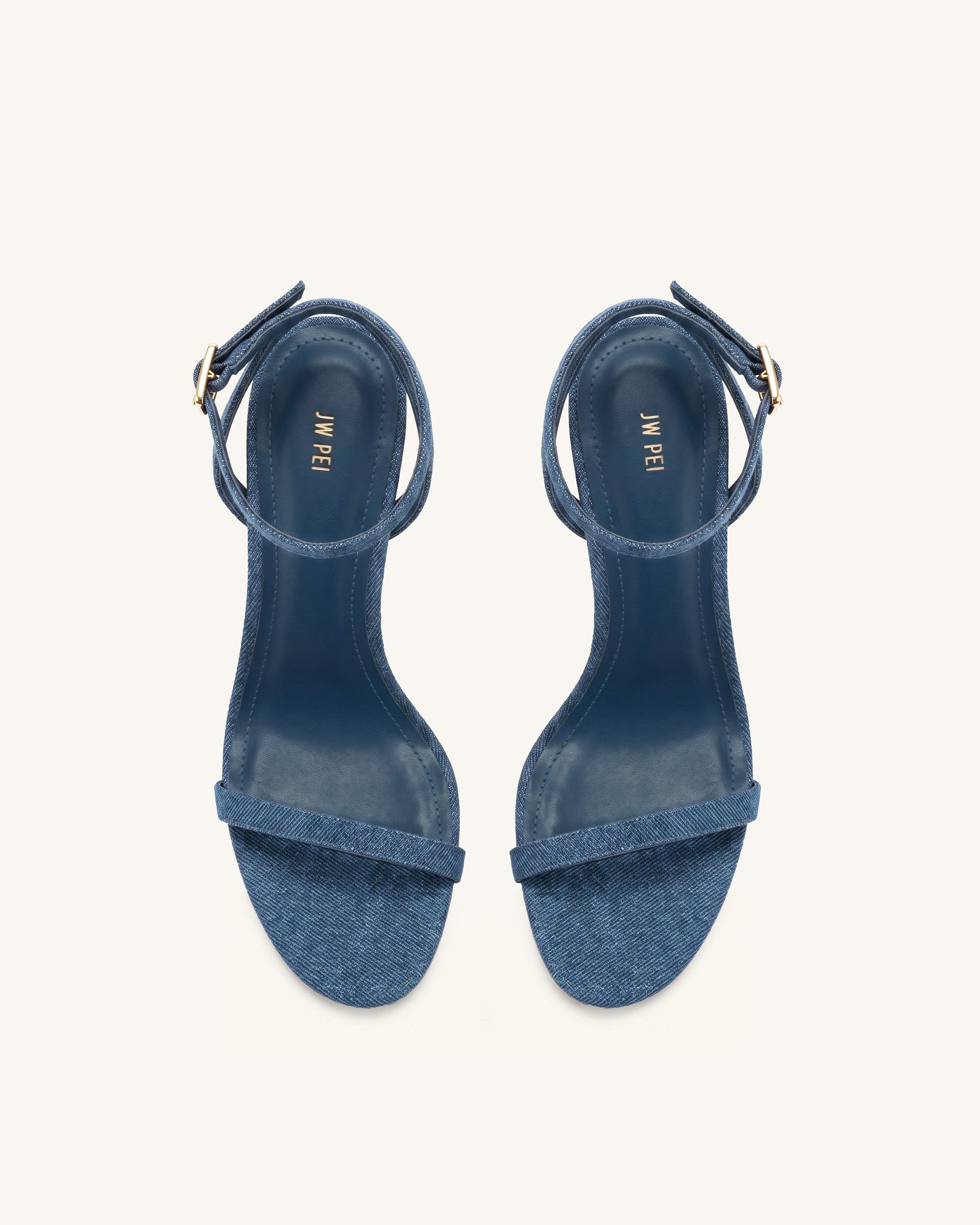 Jw Pei Alivia Gold Metal Heel Sandals Denim Blue