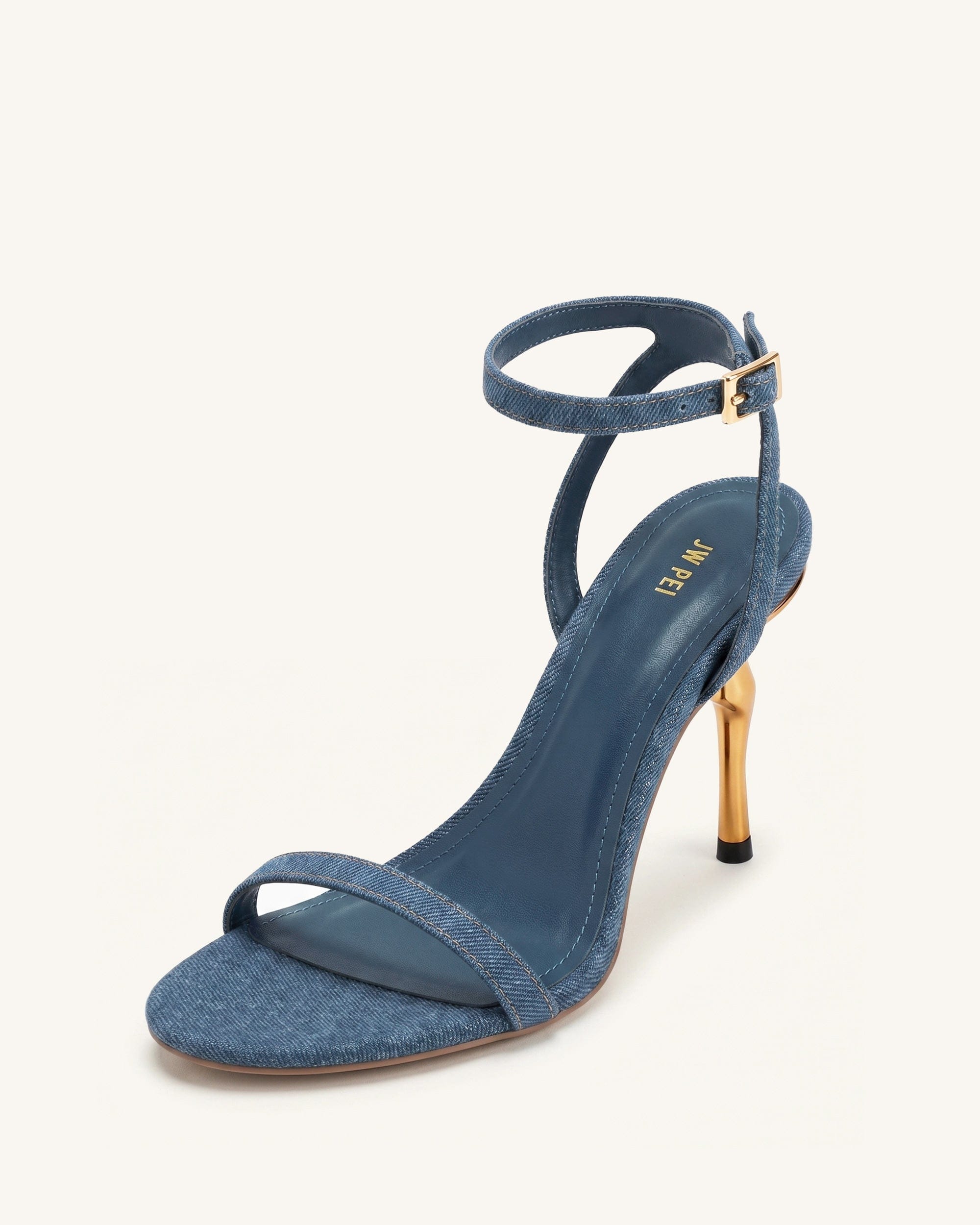 Jw Pei Alivia Gold Metal Heel Sandals Denim Blue