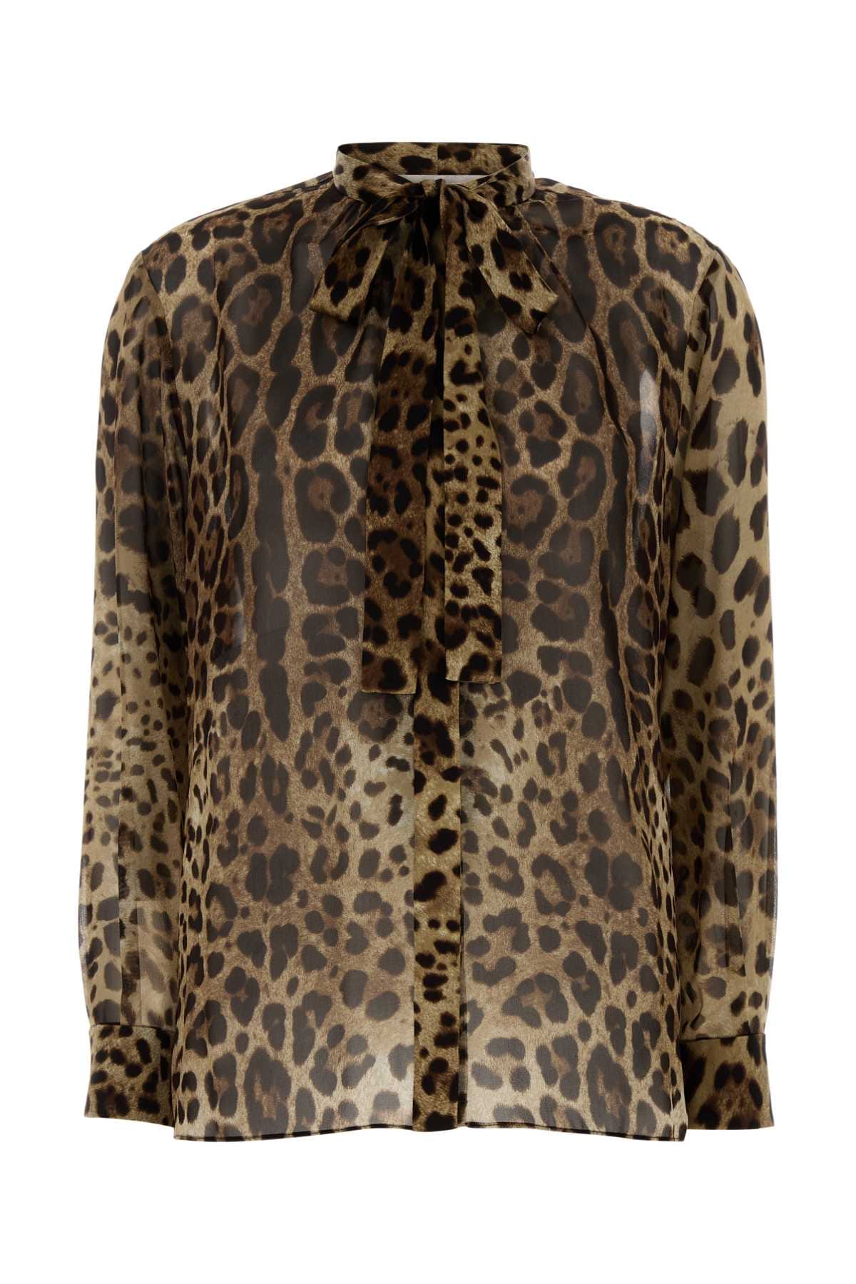 Dolce & Gabbana Leopard Print Silk Shirt — Brown