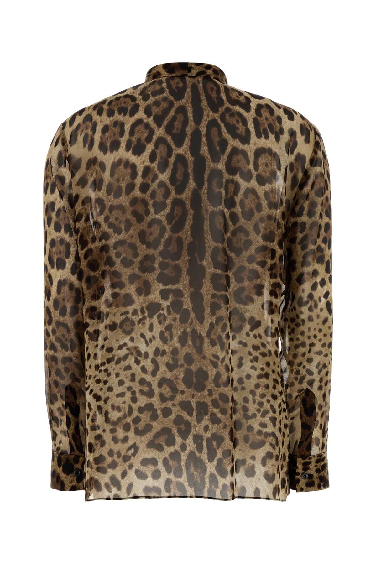 Dolce & Gabbana Leopard Print Silk Shirt — Brown