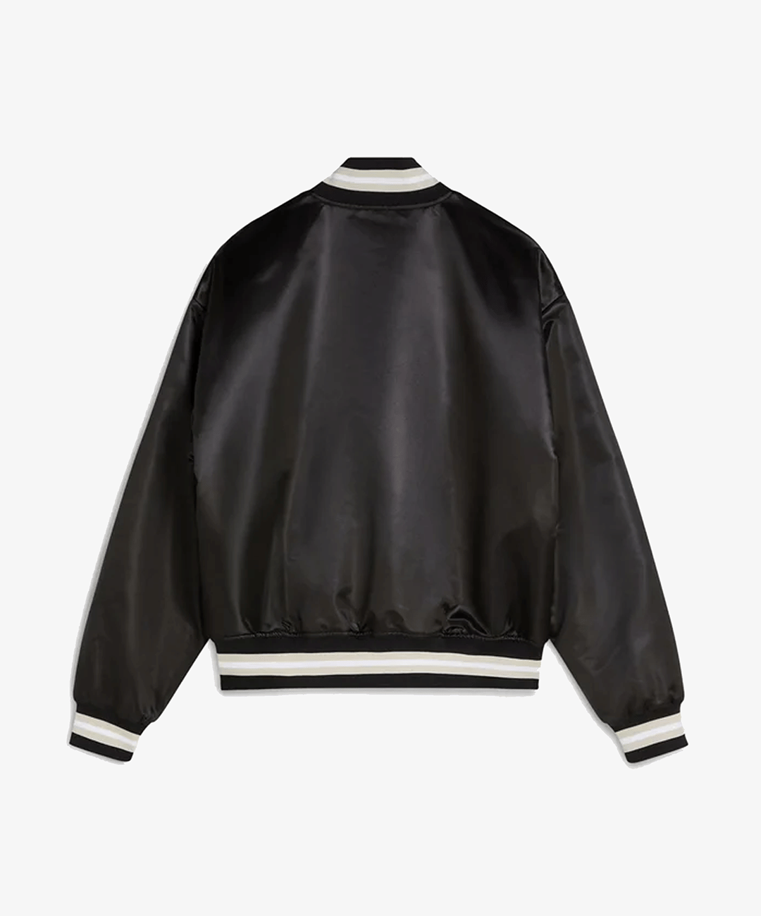 PATTA | SCRIPT LOGO SATIN VARSITY JACKET { BLACK