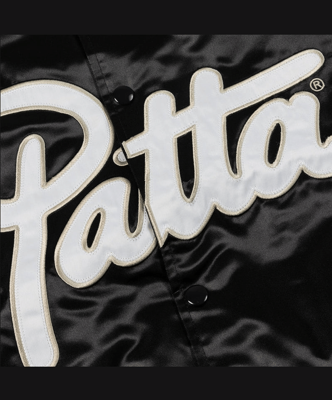 PATTA | SCRIPT LOGO SATIN VARSITY JACKET { BLACK