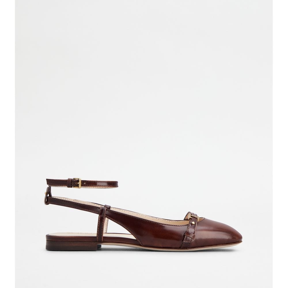 Tod's Tods Slingback Ballerinas In Leather Brown Womens
