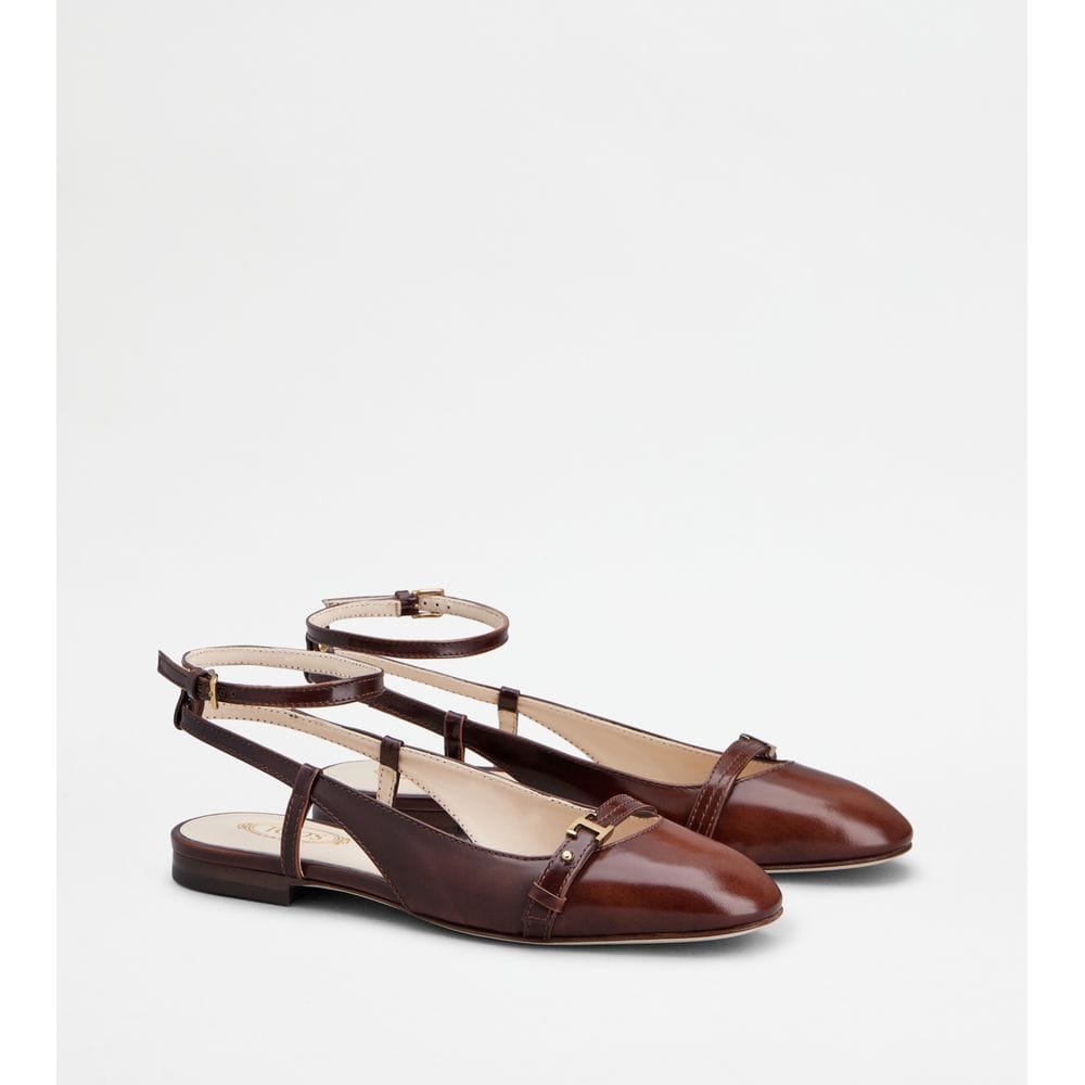 Tod's Tods Slingback Ballerinas In Leather Brown Womens