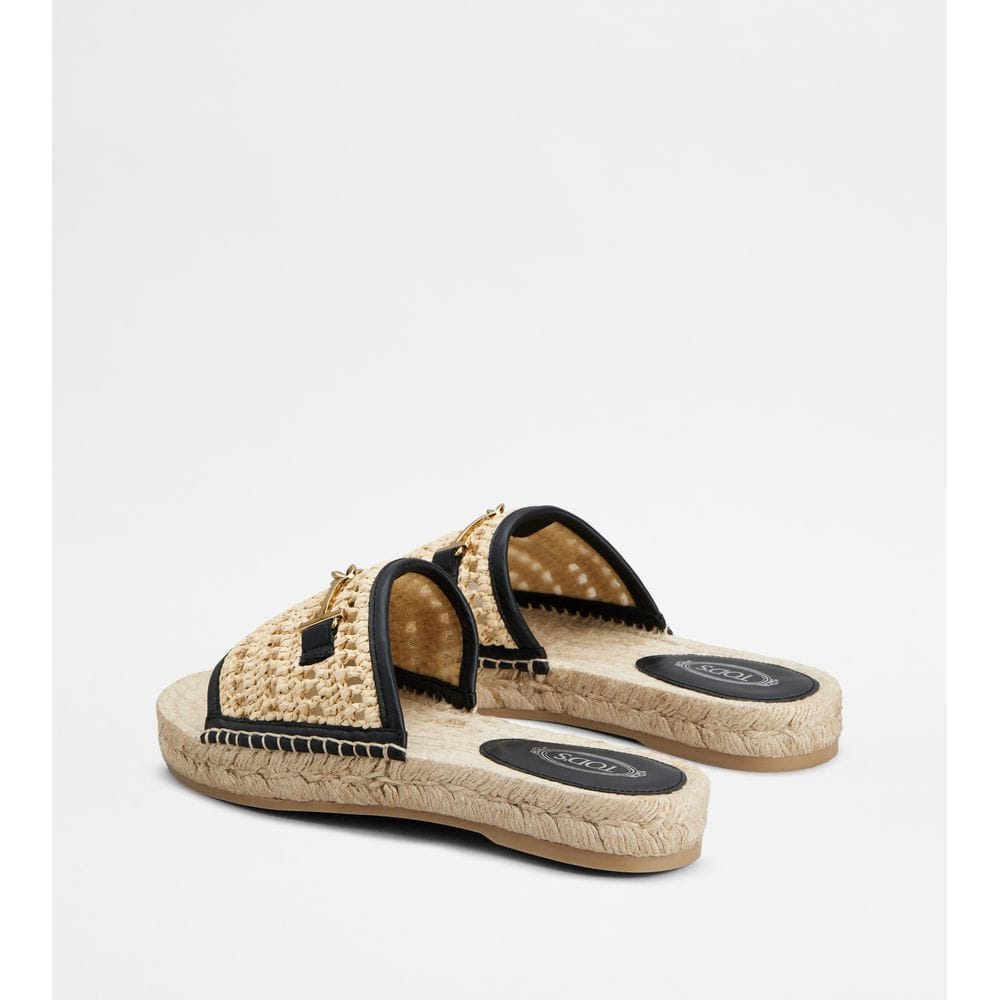 Tod's Tods Sandals In Leather And Fabric Black Beige Womens