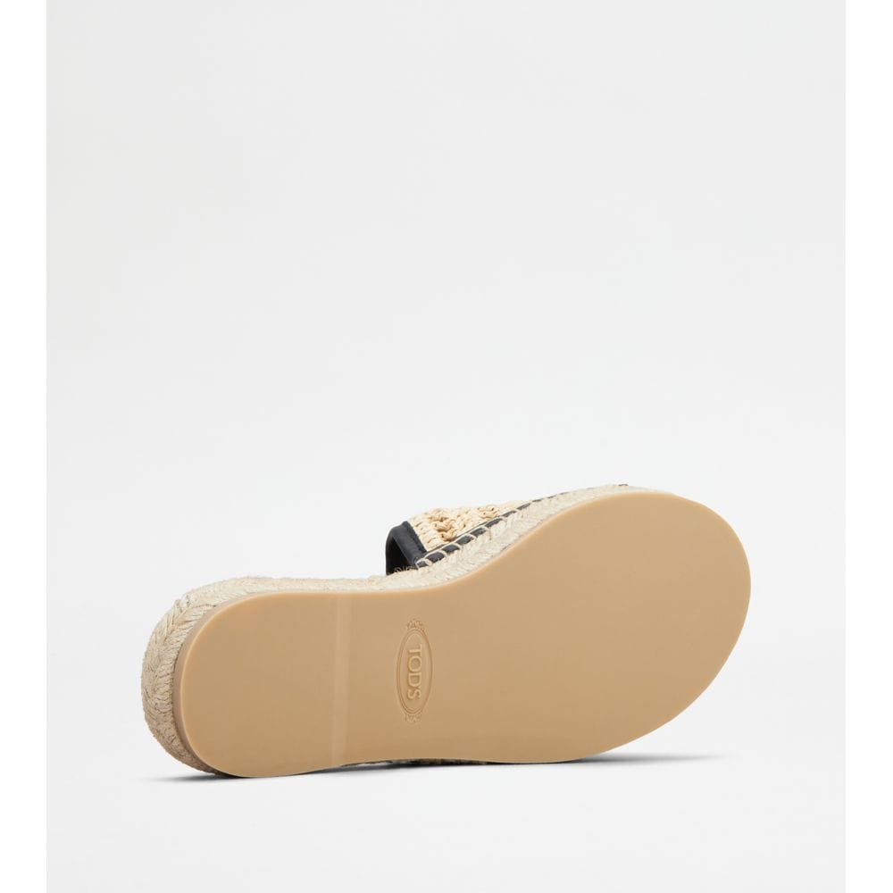 Tod's Tods Sandals In Leather And Fabric Black Beige Womens
