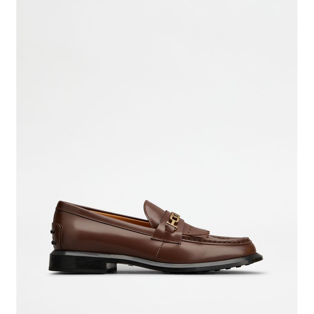 Tod's Tods Loafers In Leather With Fringes Brown Womens
