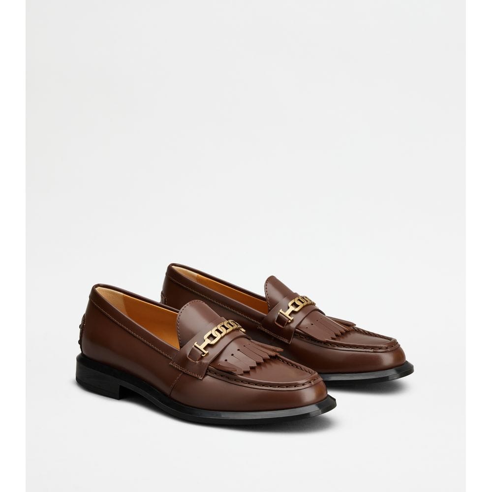 Tod's Tods Loafers In Leather With Fringes Brown Womens
