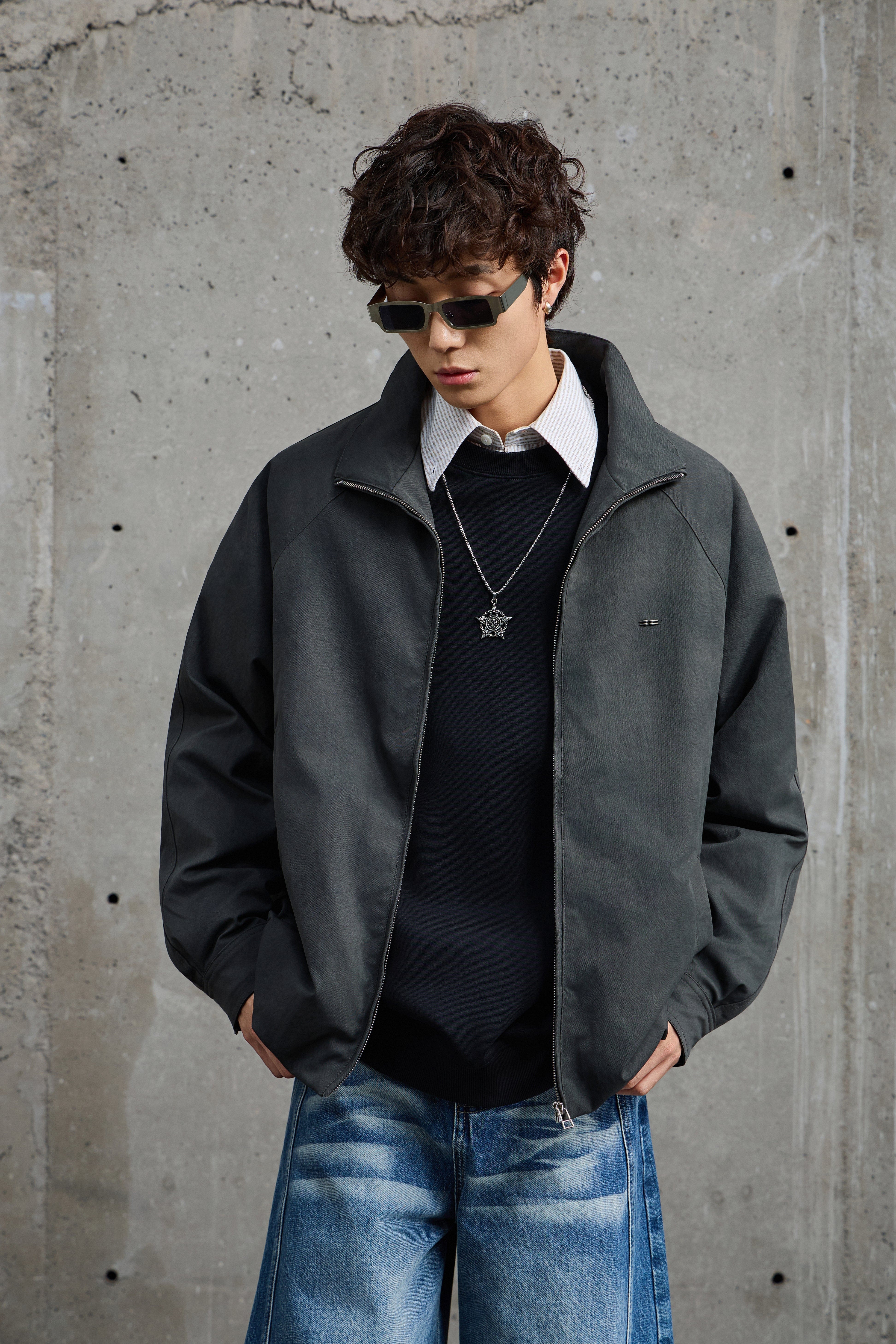 Ash Grey Relaxed Fit Bomber Jacket