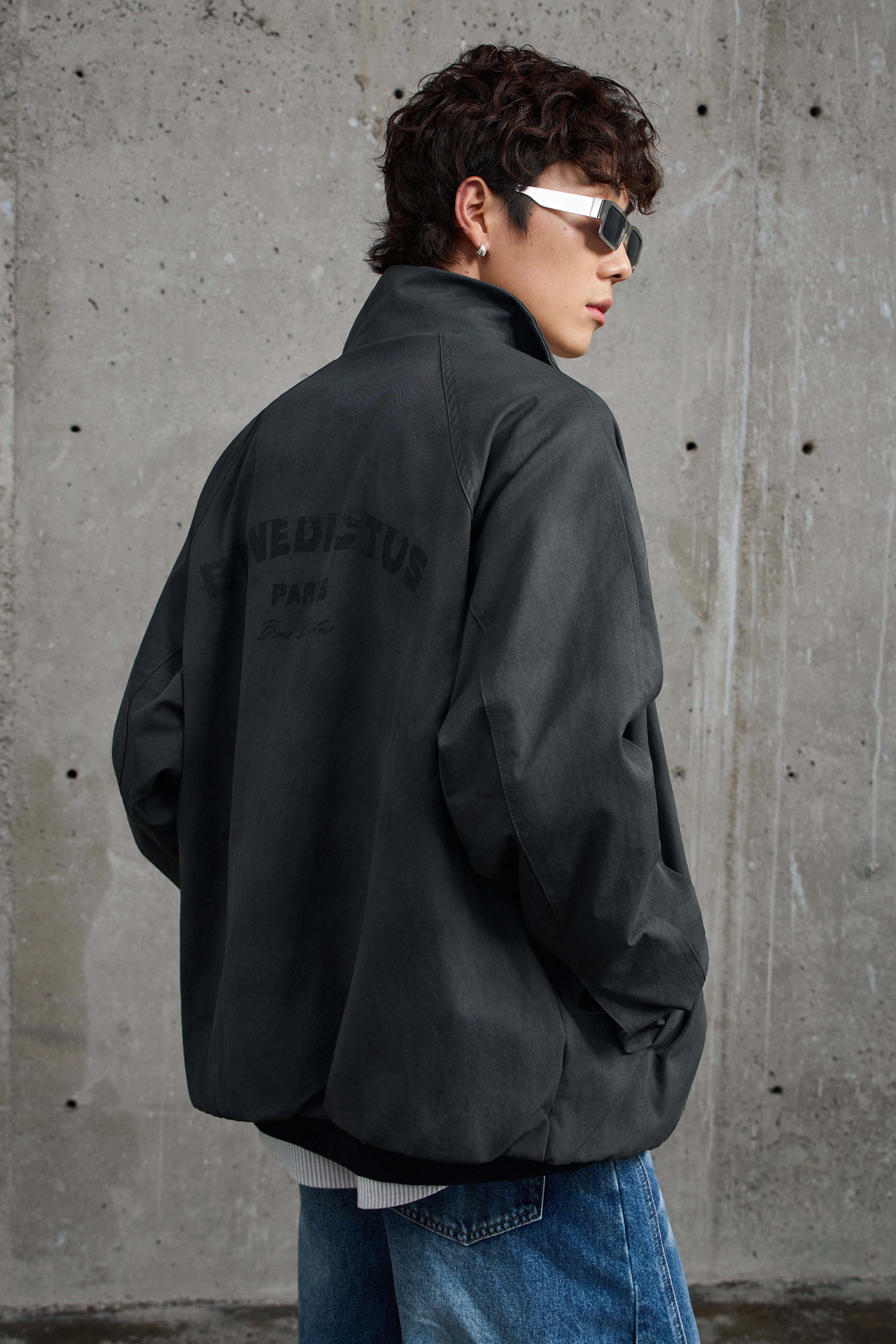 Ash Grey Relaxed Fit Bomber Jacket