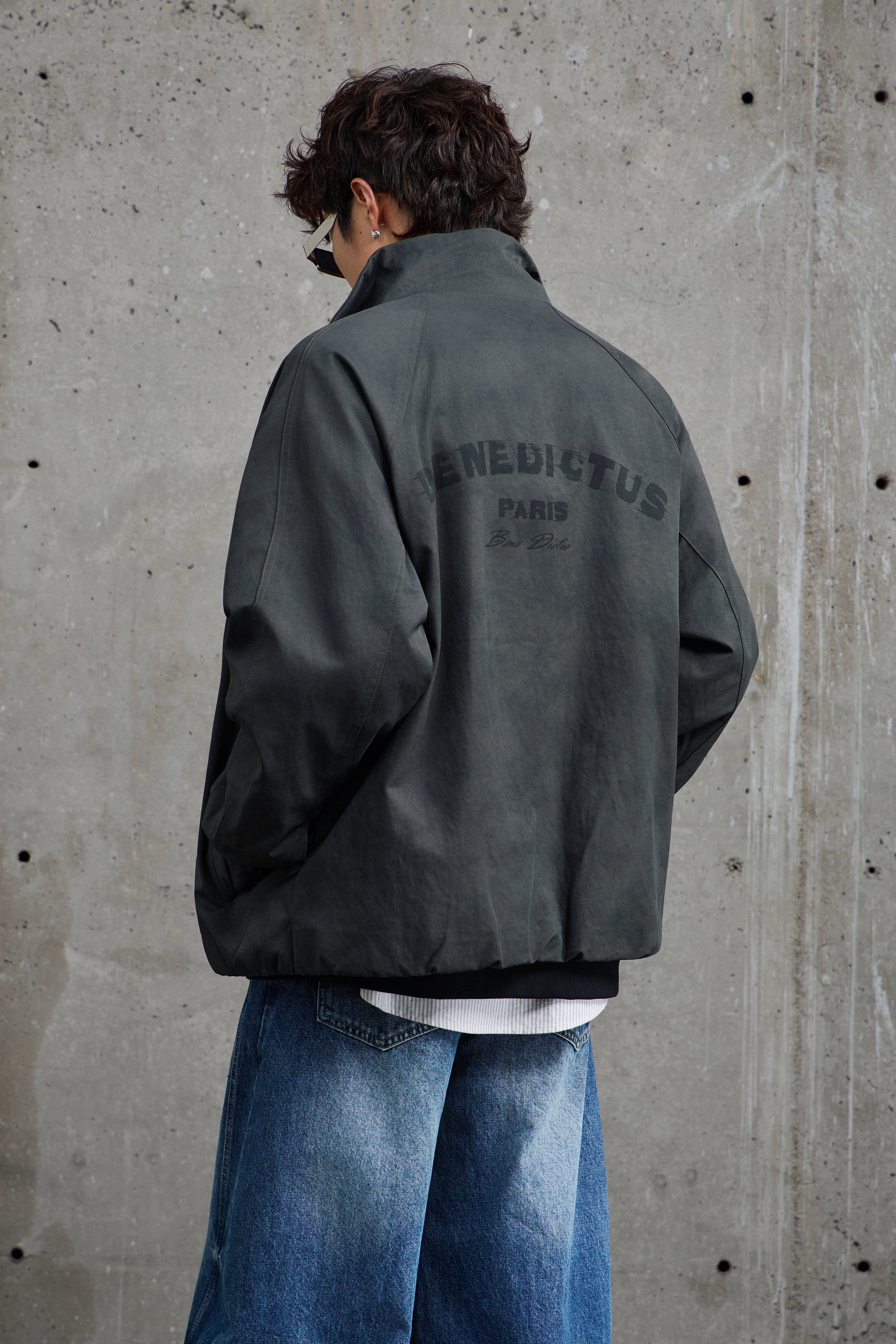 Ash Grey Relaxed Fit Bomber Jacket