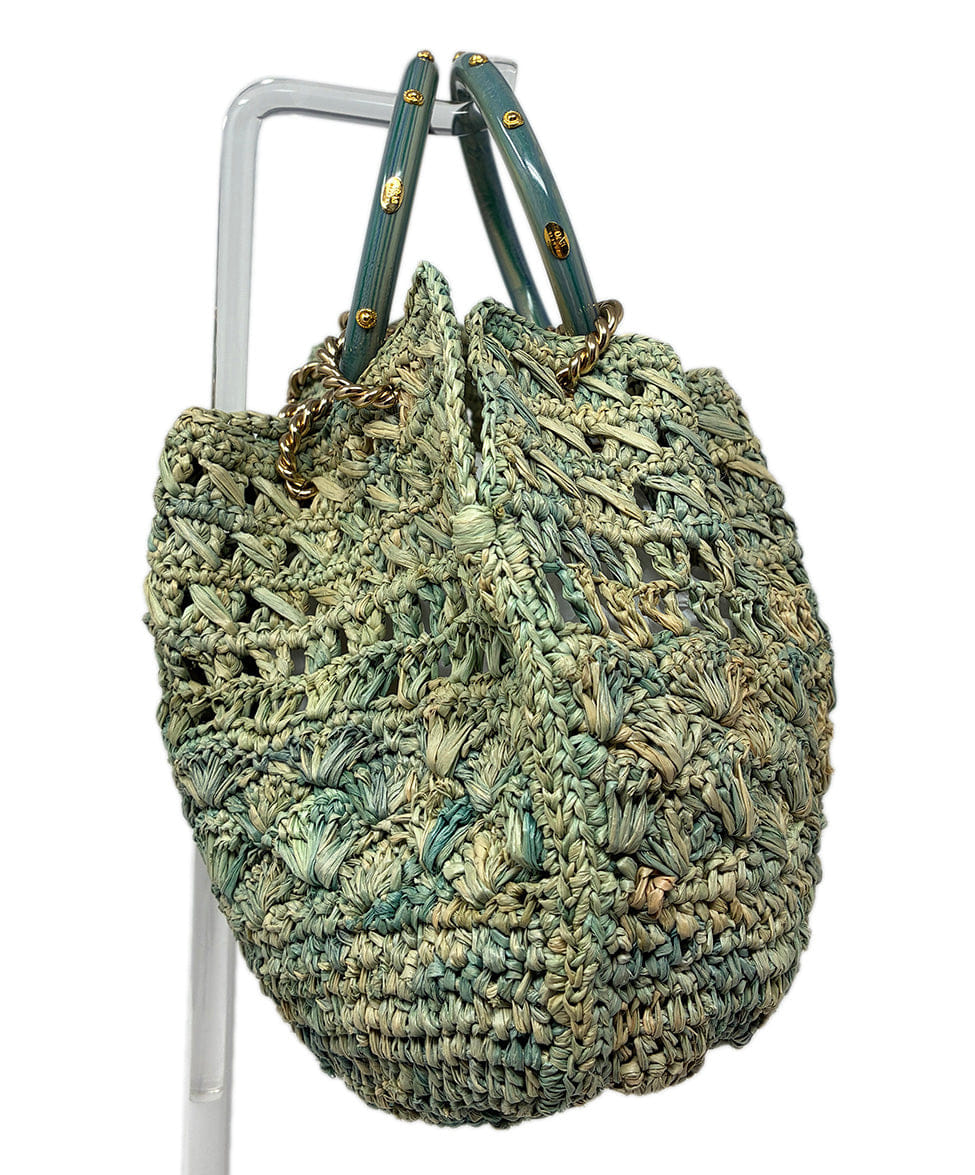 Gas Bijoux Green Canoubiers raffia pouch bag
