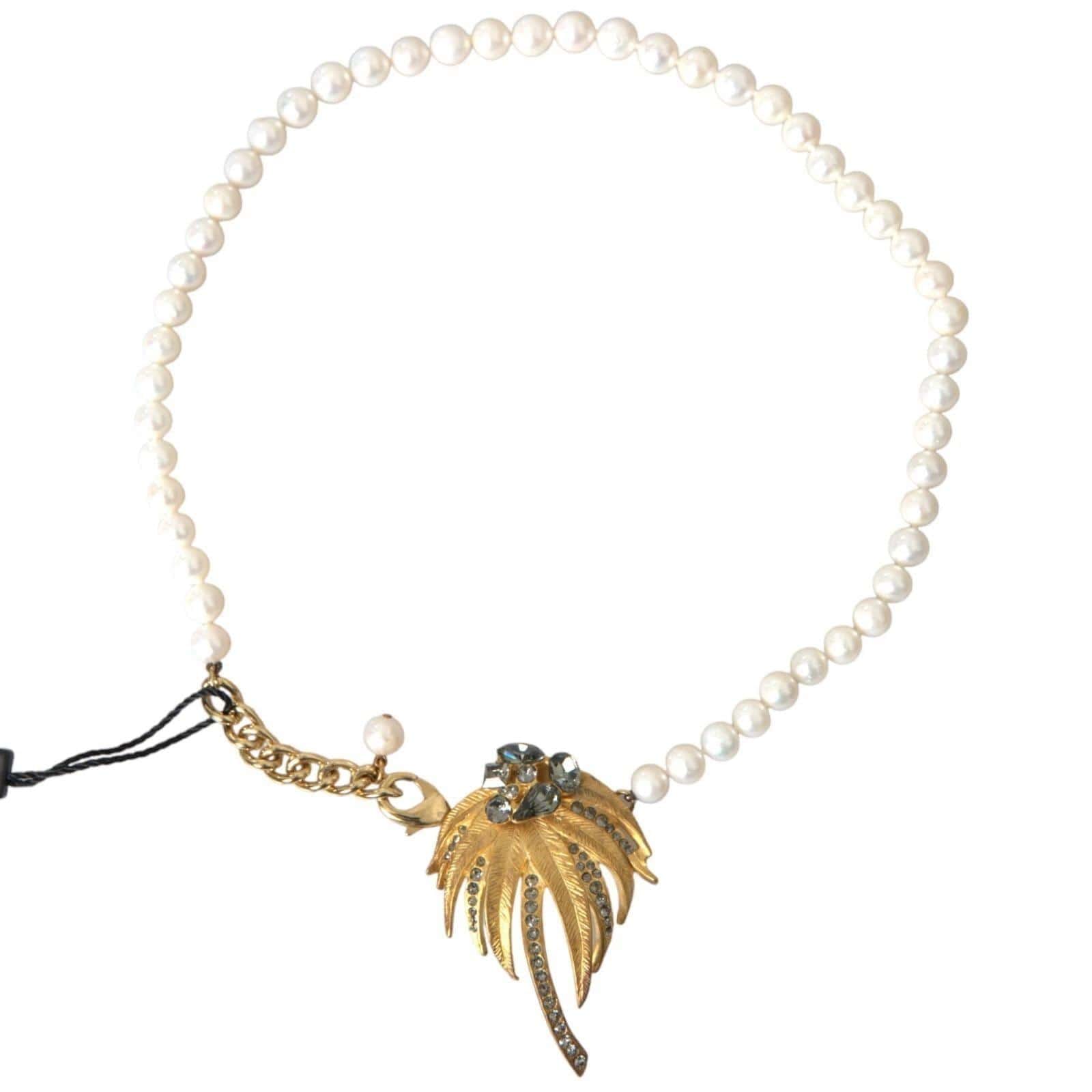 Dolce & Gabbana Necklace Gold Brass Crystal Pearl Tree Pendant Charm DG32S
