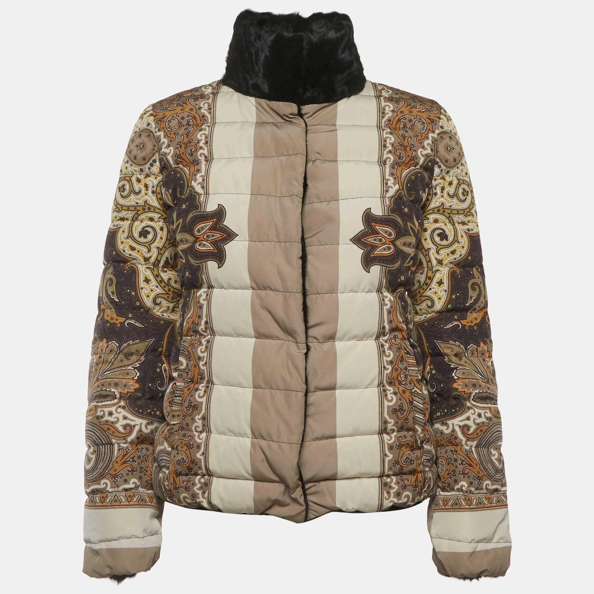 Etro Multicolor Paisley Print Synthetic Quilted Down Jacket