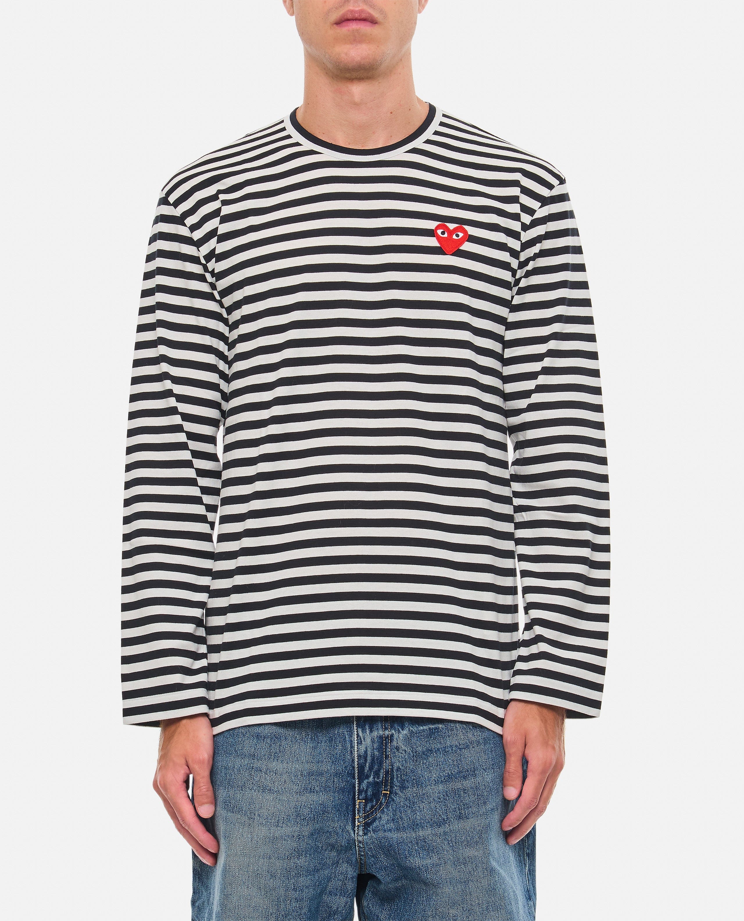 Comme des Garçons Play MAGLIETTA A MANICHE LUNGHE A RIGHE CON LOGO