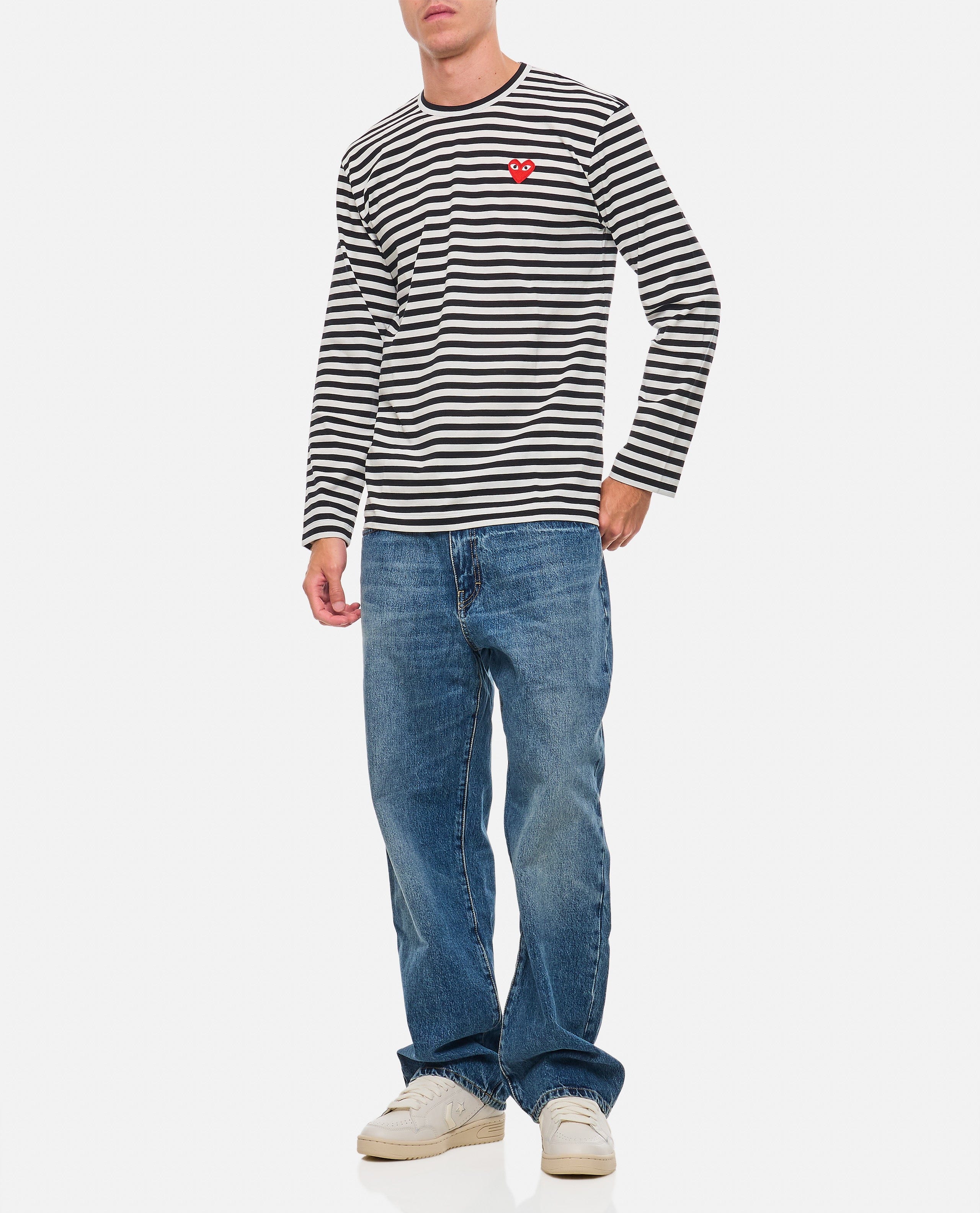 Comme des Garçons Play MAGLIETTA A MANICHE LUNGHE A RIGHE CON LOGO