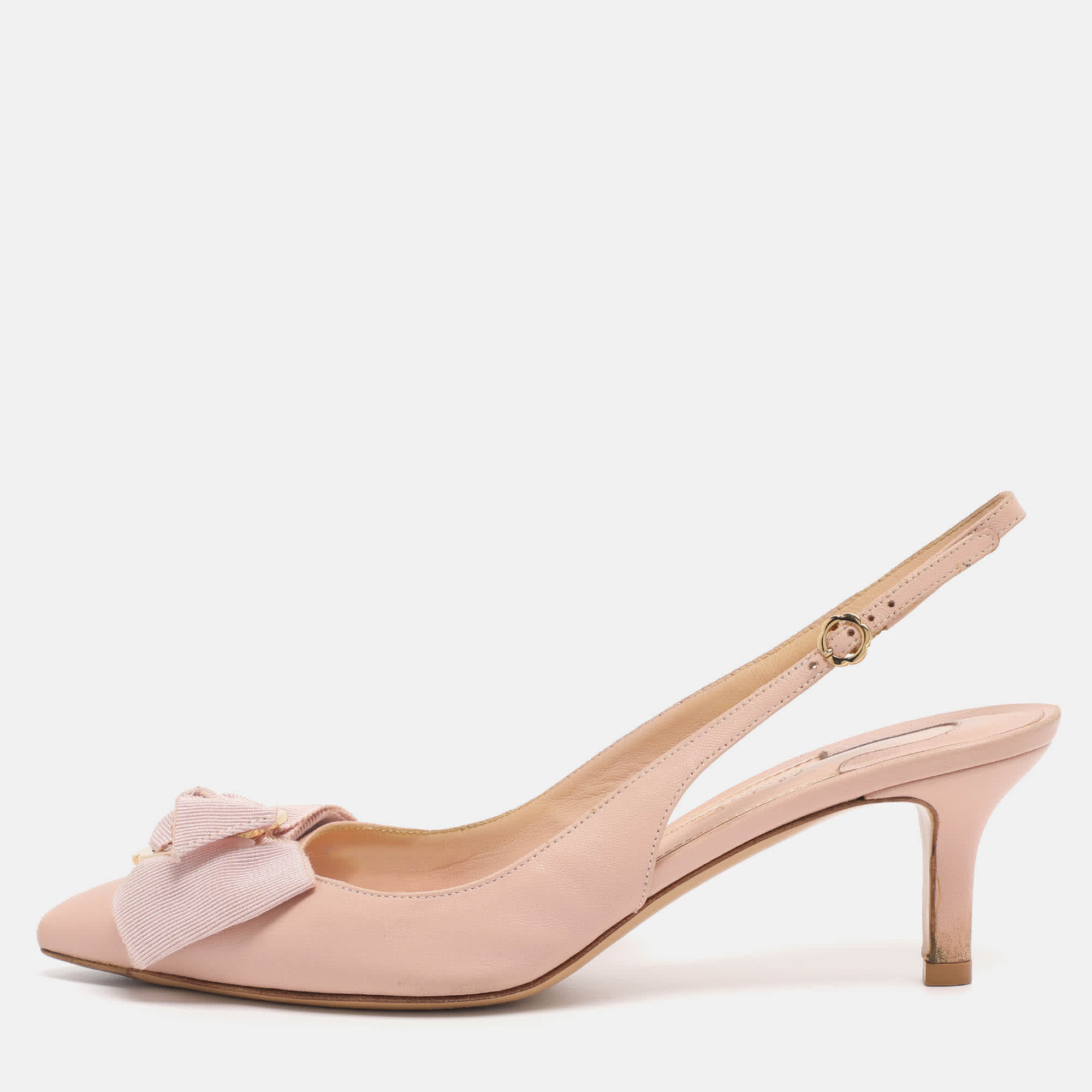 Salvatore Ferragamo Pink Leather Bow Slingback Sandals