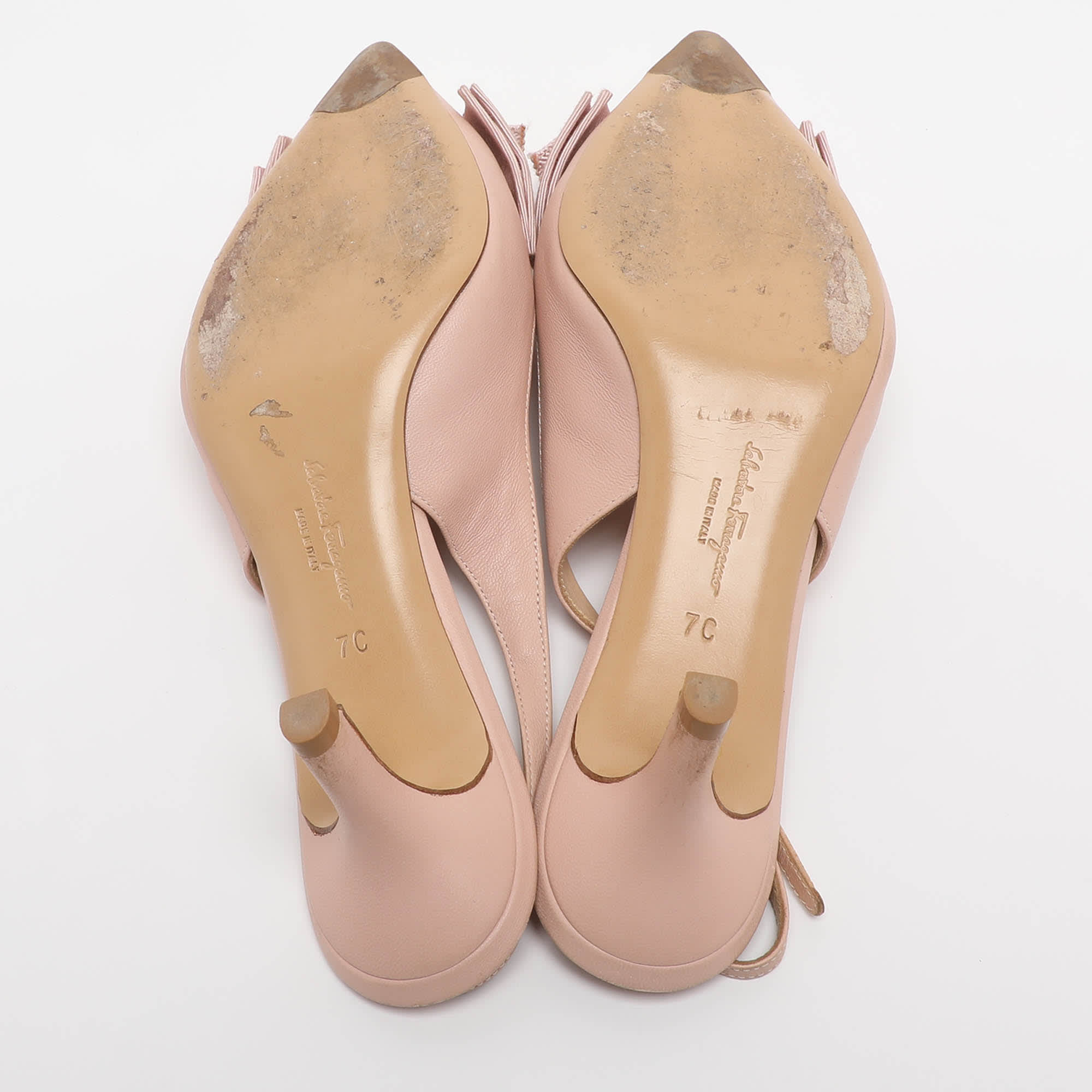 Salvatore Ferragamo Pink Leather Bow Slingback Sandals