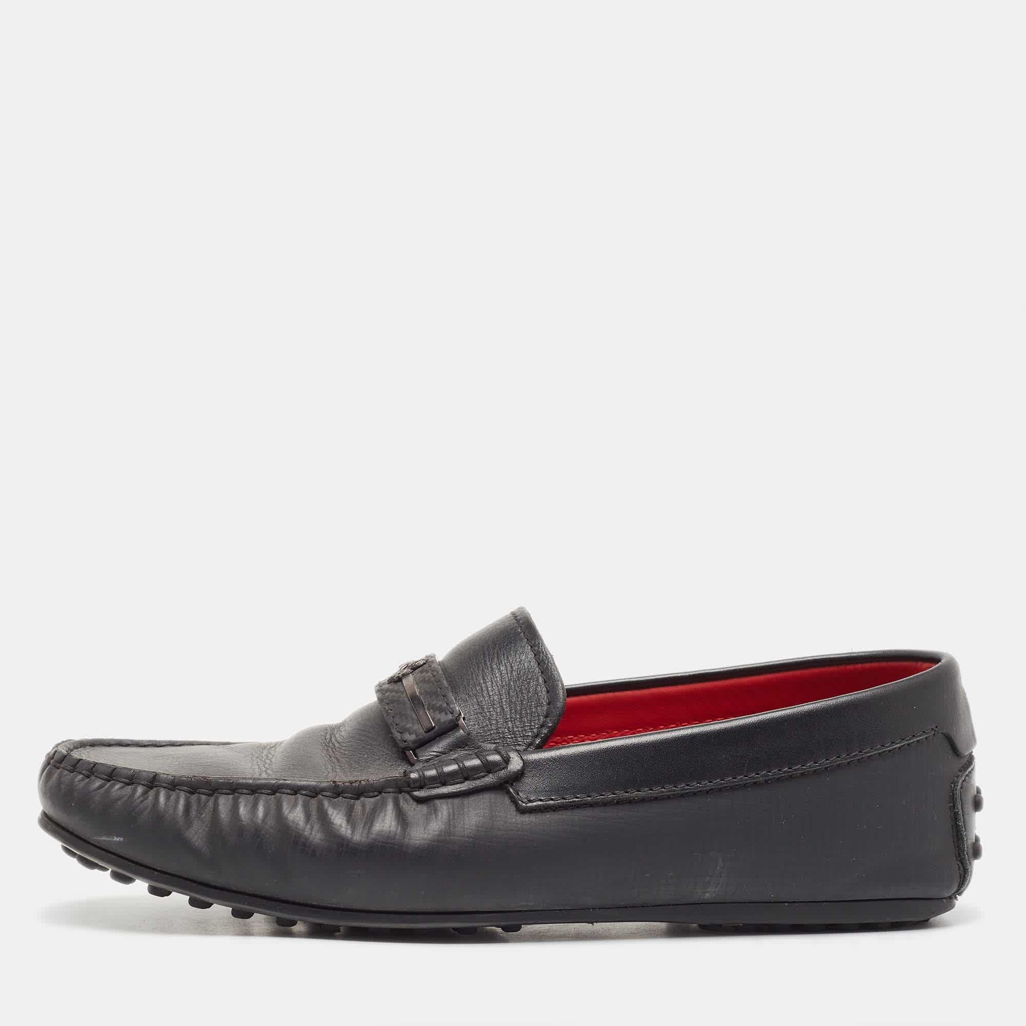 Salvatore Ferragamo Black Leather Slip On Loafers