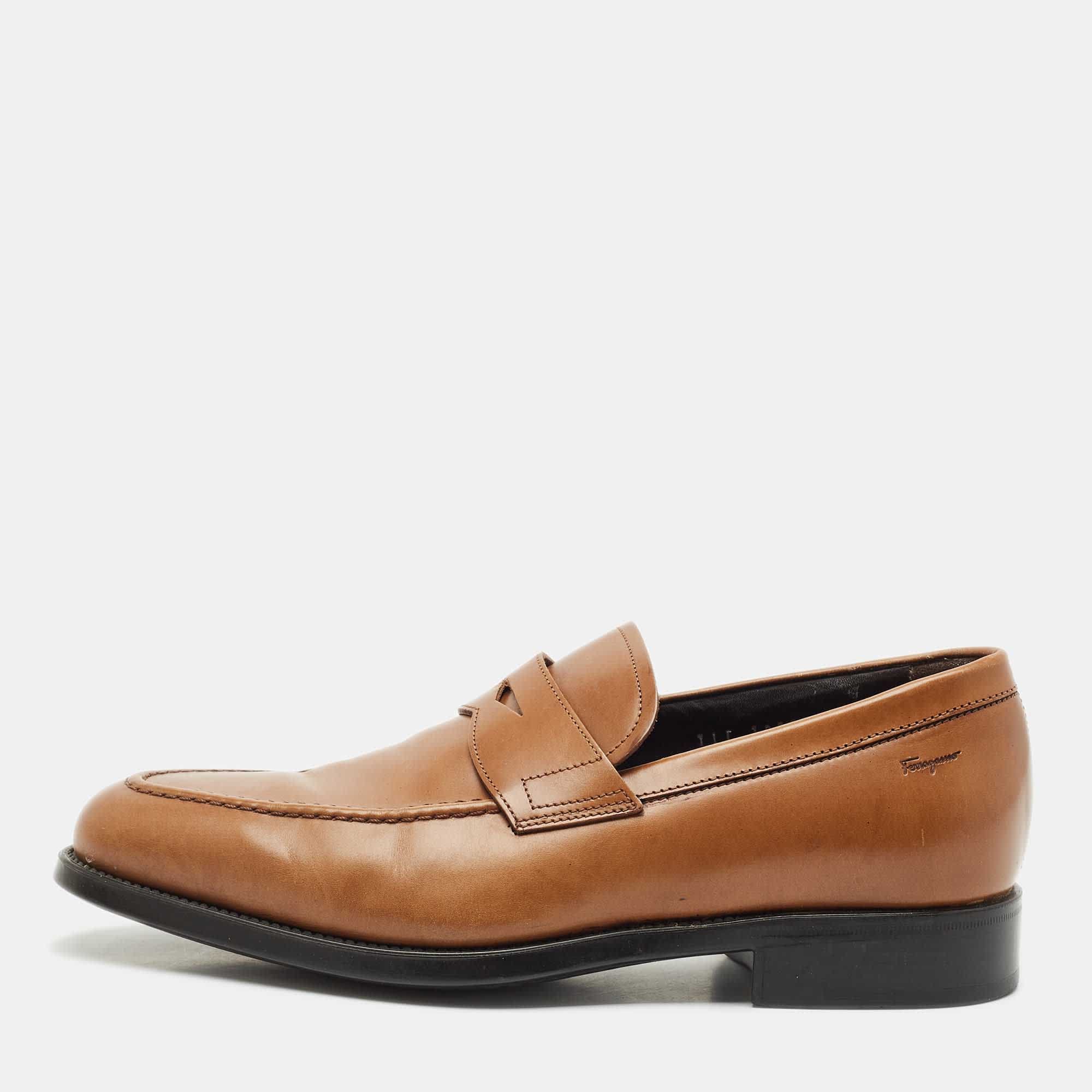 Salvatore Ferragamo Brown Leather Penny Loafers
