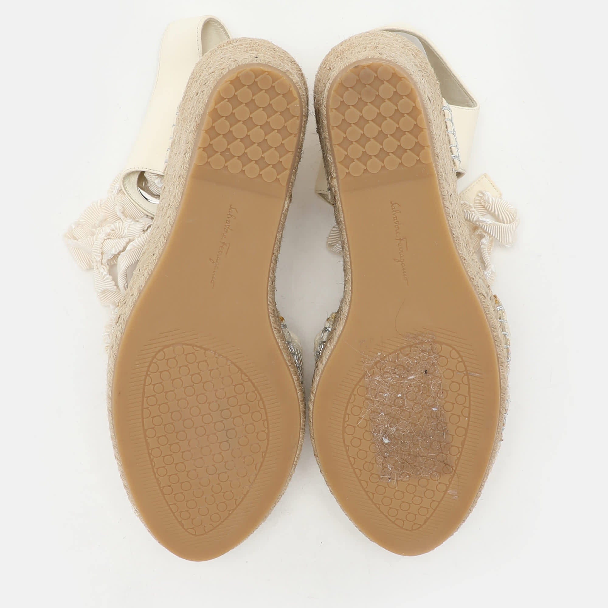Salvatore Ferragamo Multicolor Fabric And Leather Wedge Espadrille Sandals