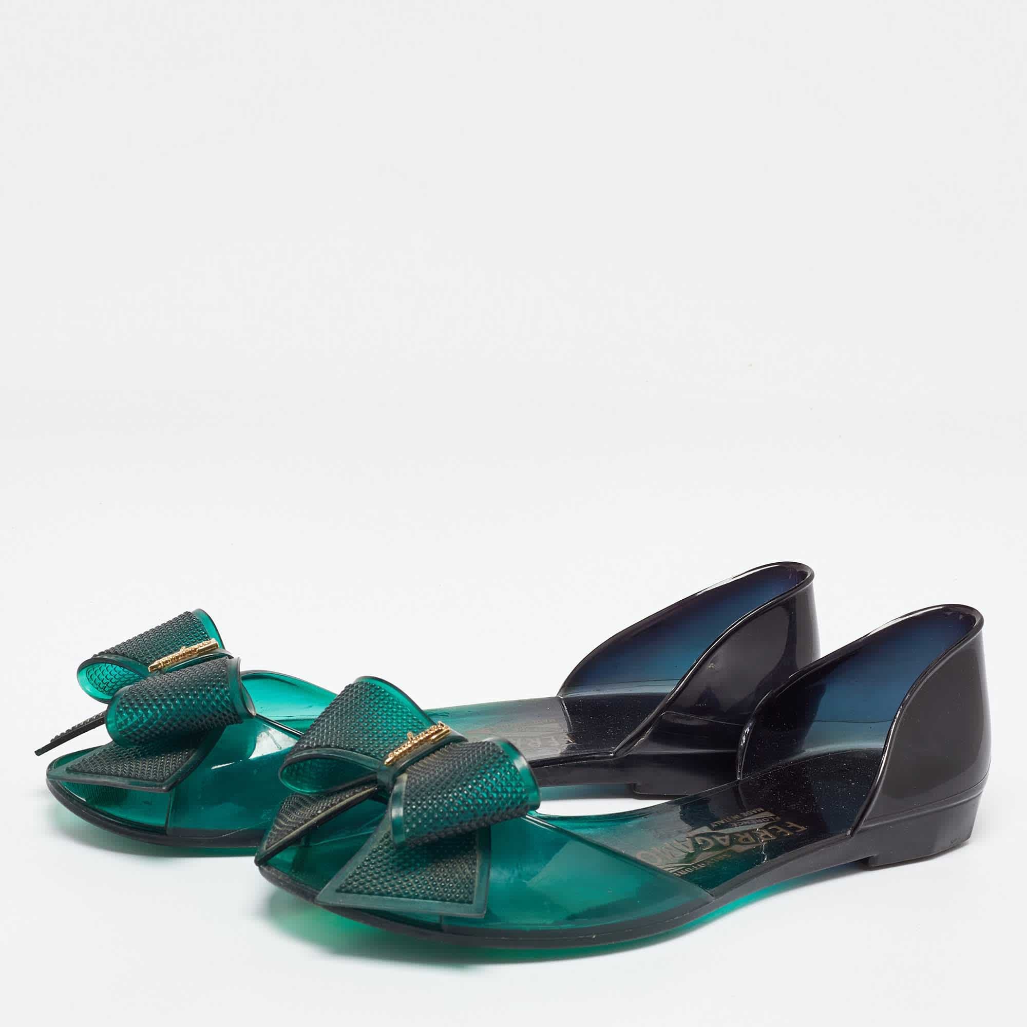 Salvatore Ferragamo Green Jelly Barbados Ballet Flats
