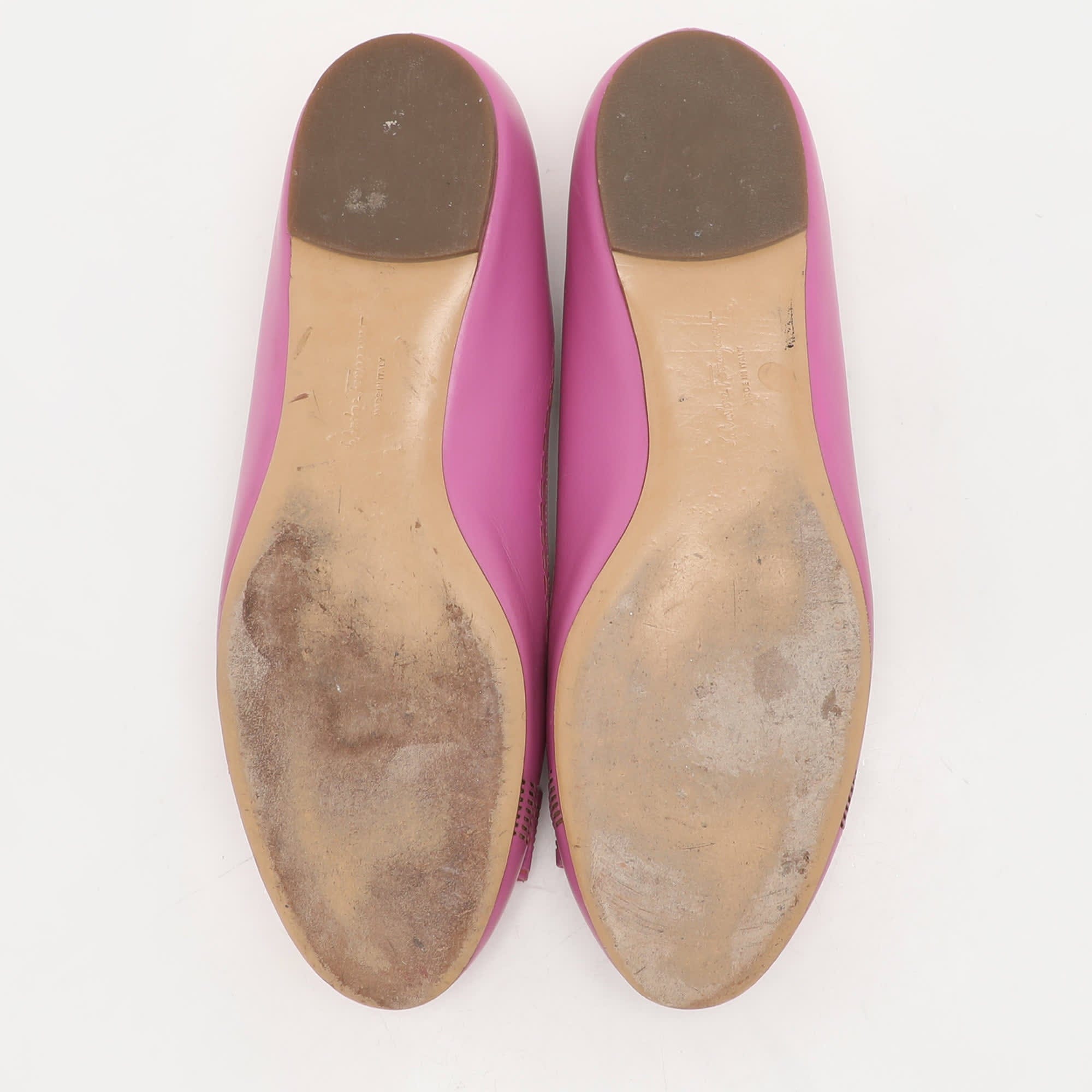 Salvatore Ferragamo Pink Leather Vara Bow Ballet Flats