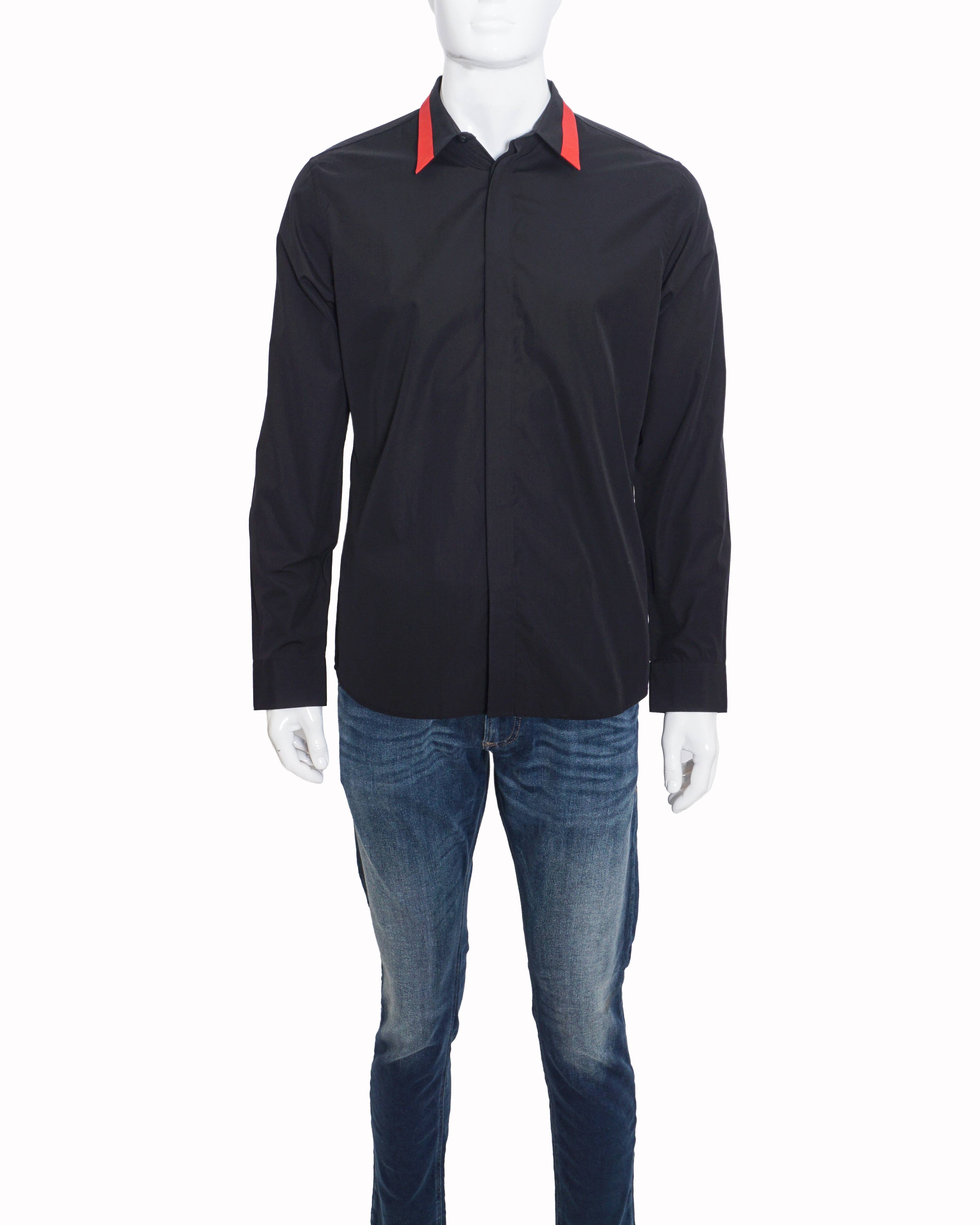Givenchy Men's Black Cotton Red Contrast Collar Shirt