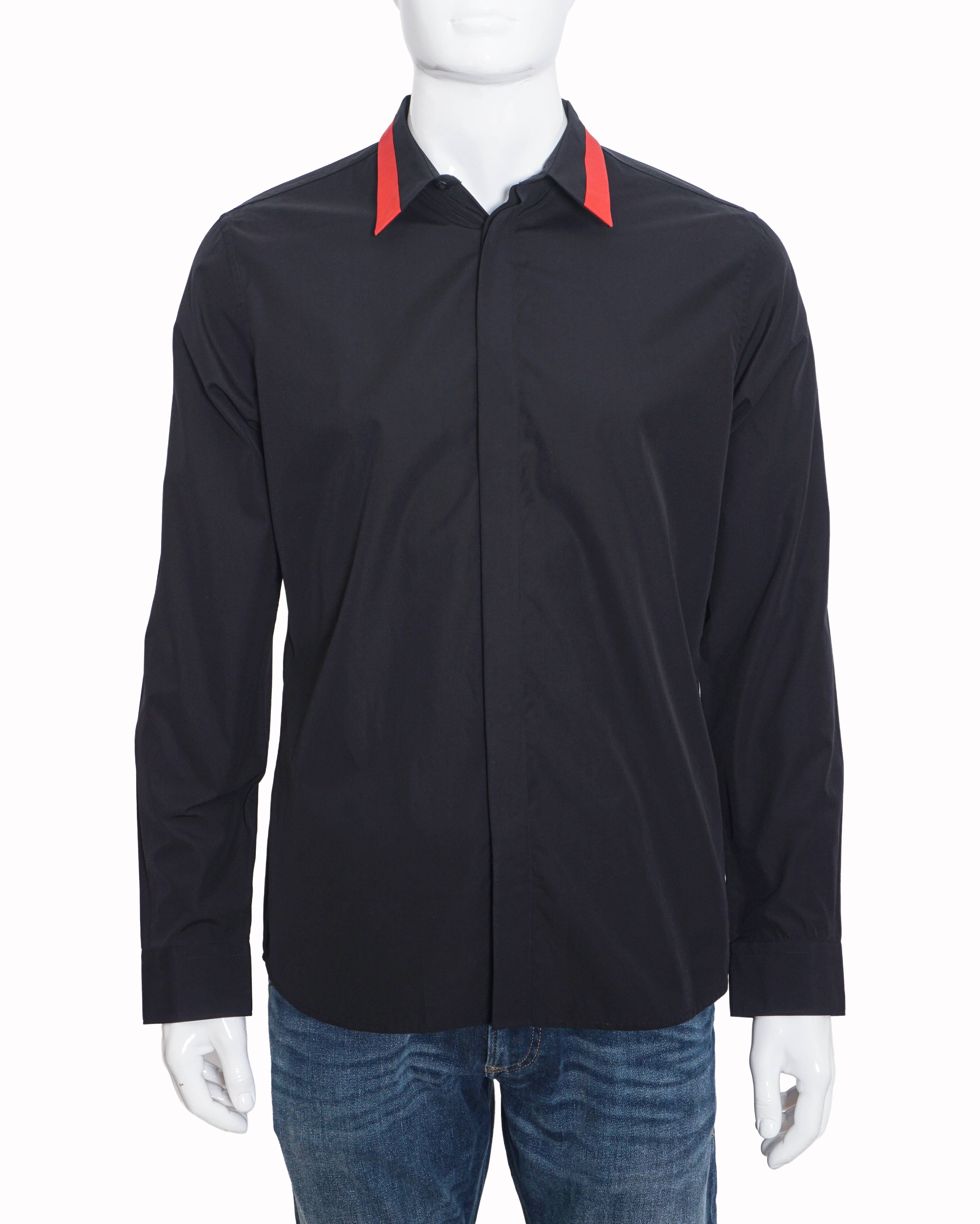 Givenchy Men's Black Cotton Red Contrast Collar Shirt