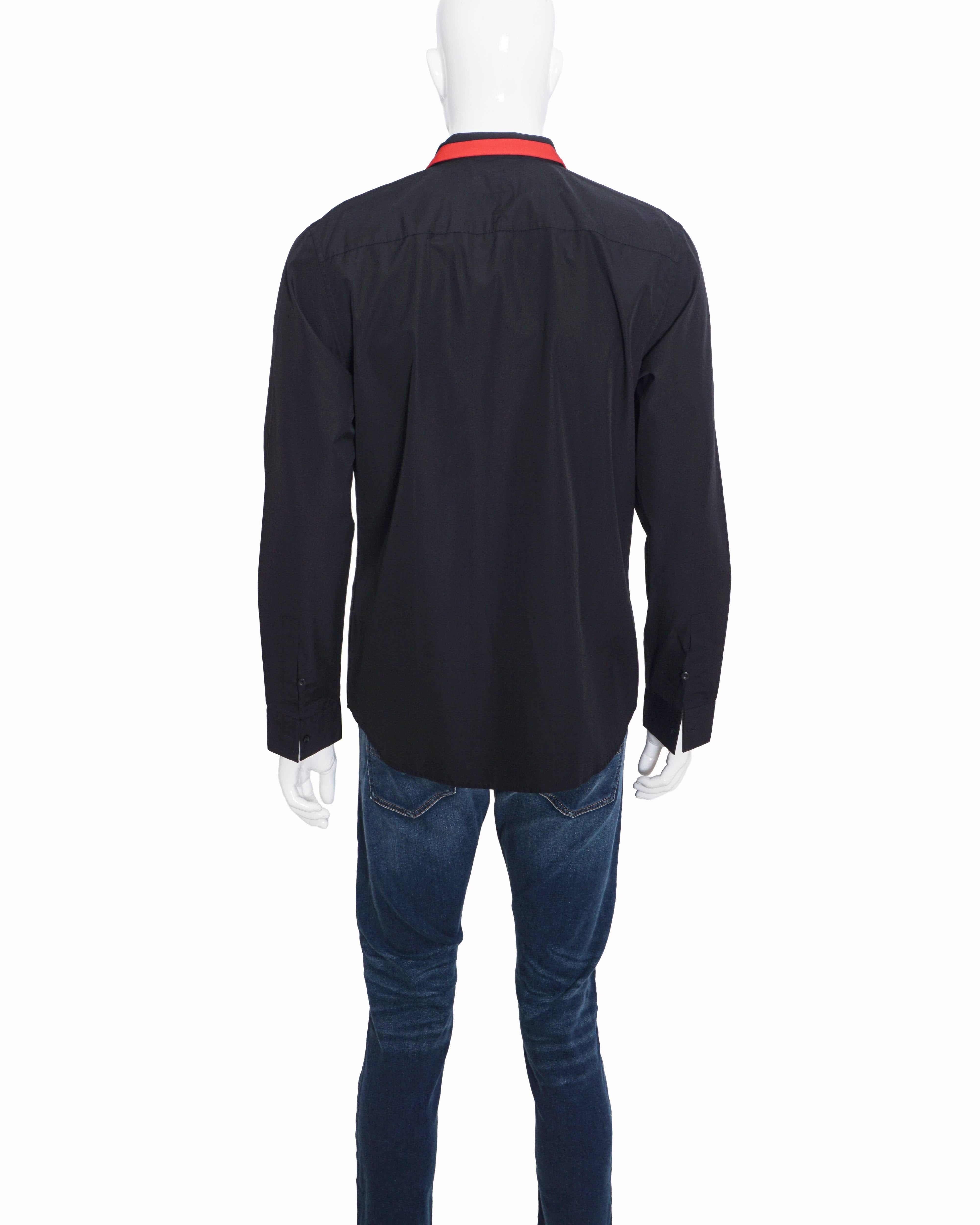 Givenchy Men's Black Cotton Red Contrast Collar Shirt