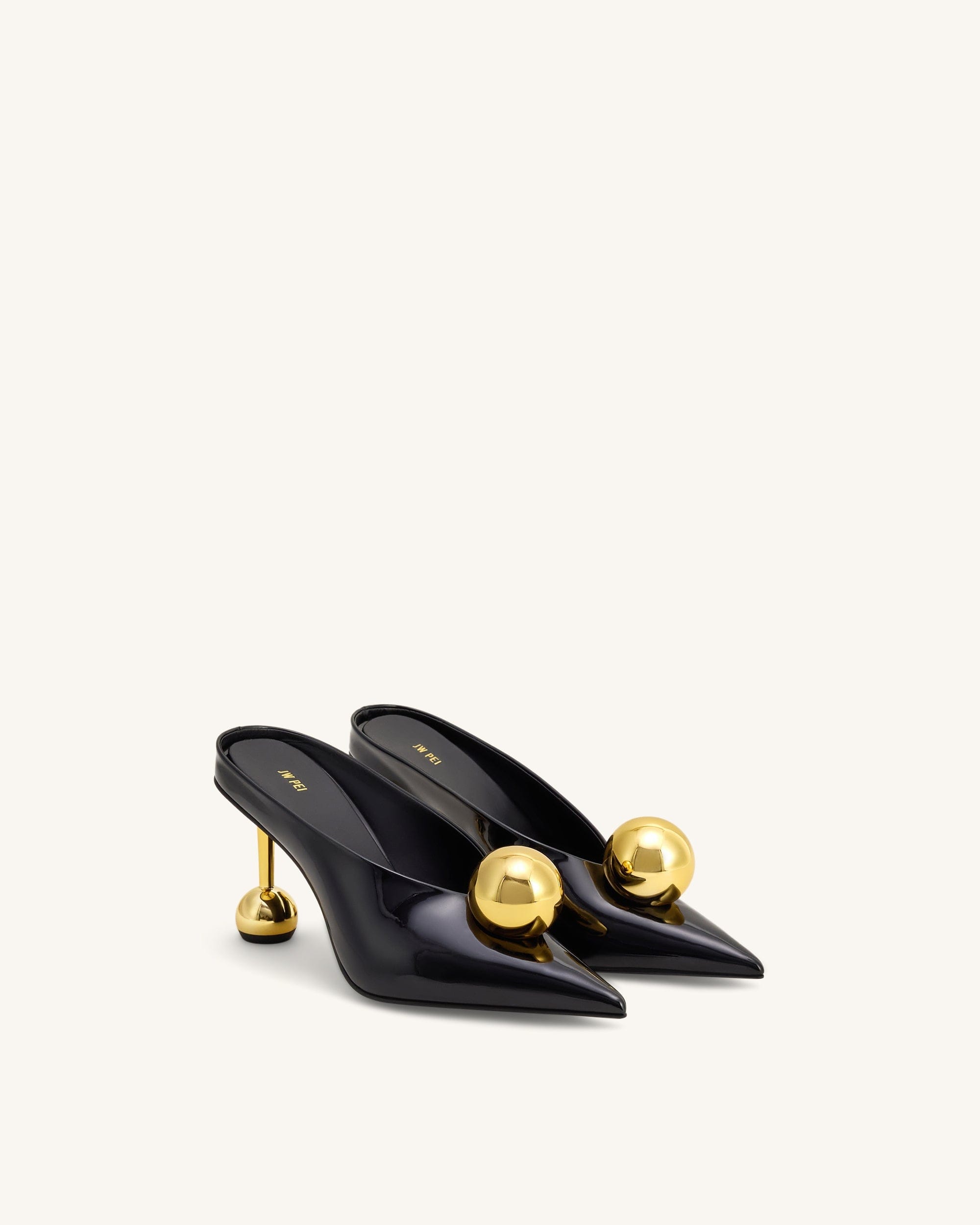 Jw Pei Sofia Angled Vamp Heel Mules Black & Gold