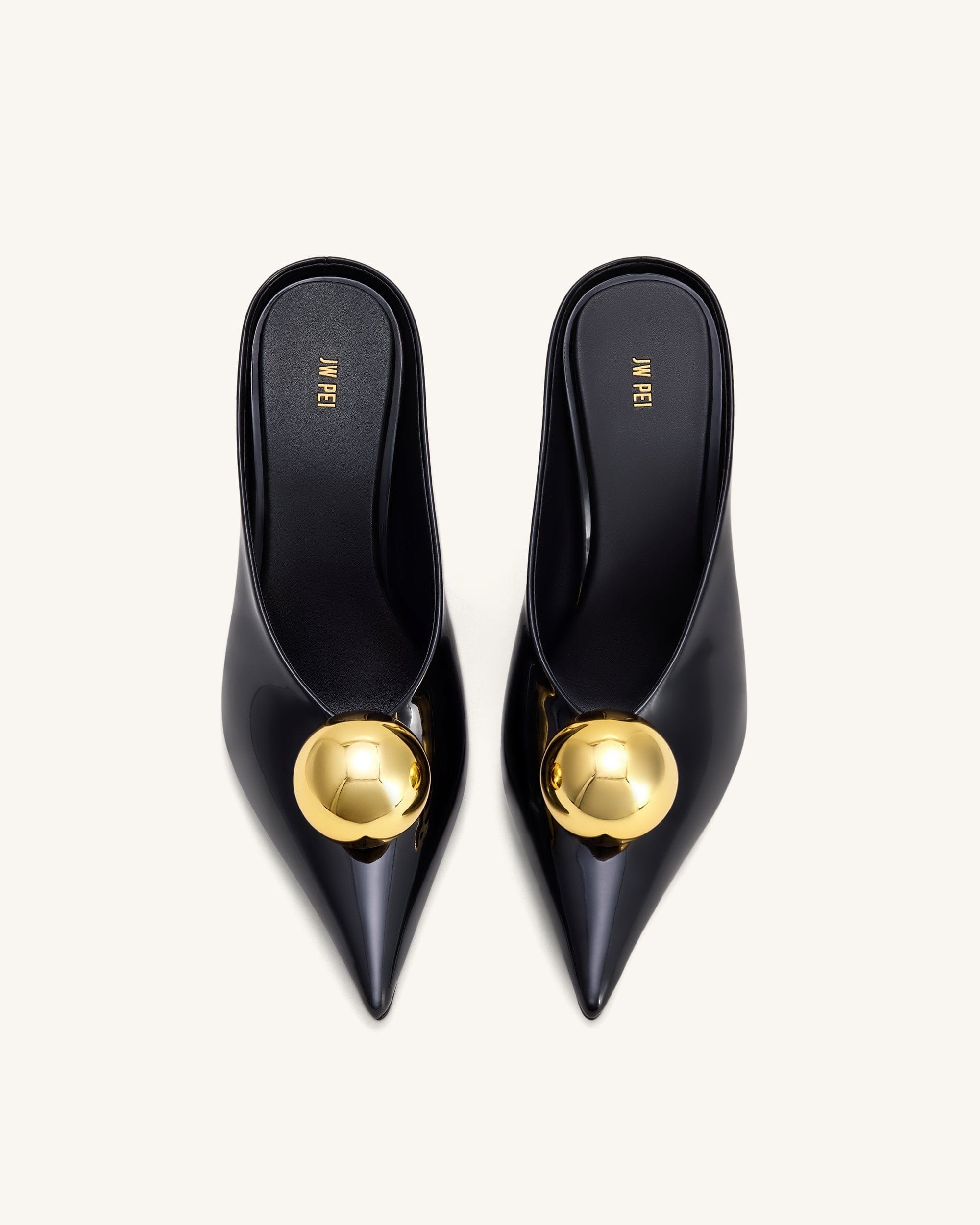 Jw Pei Sofia Angled Vamp Heel Mules Black & Gold