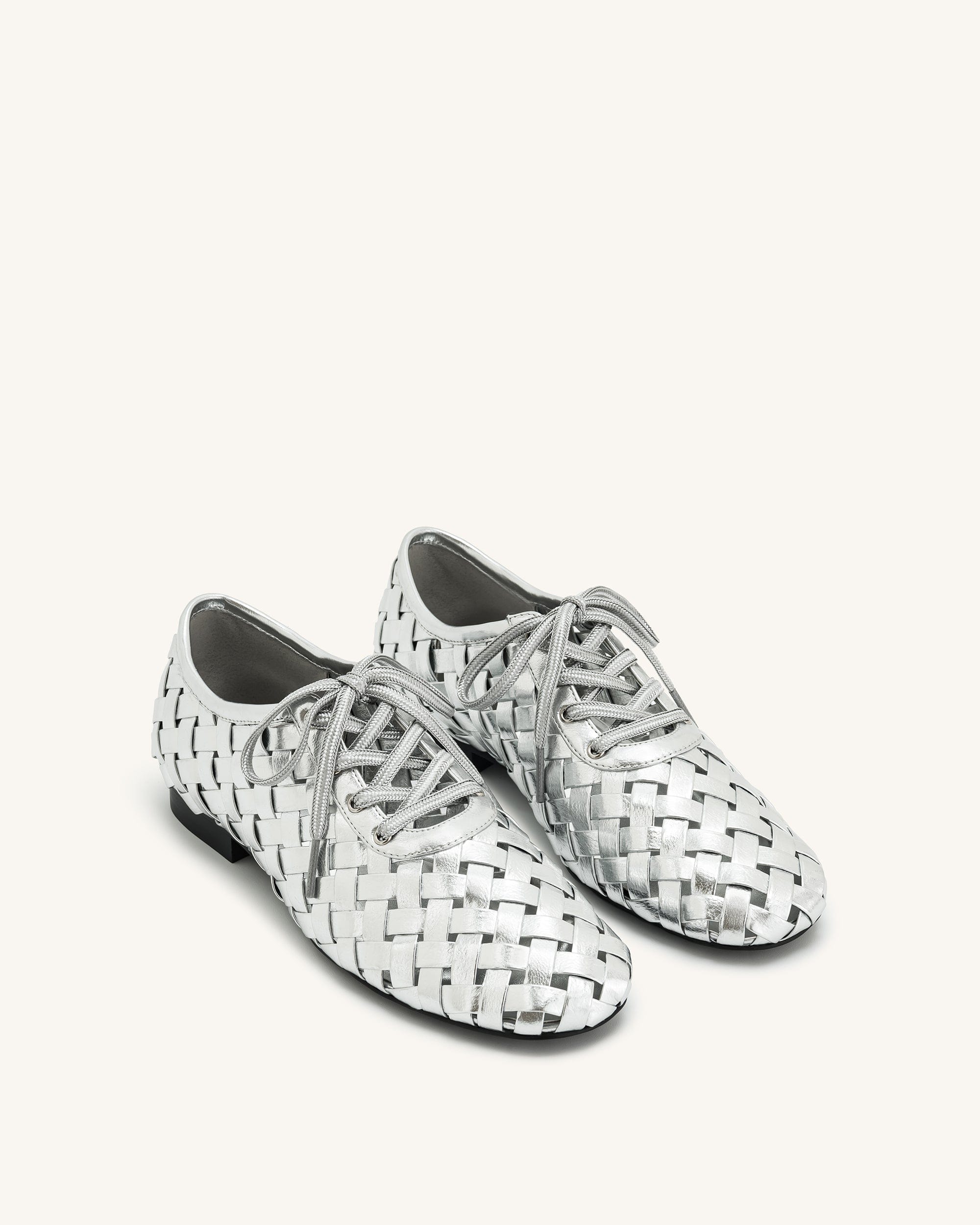 Jw Pei Kayla Weave Strap Flat Shoes Silver