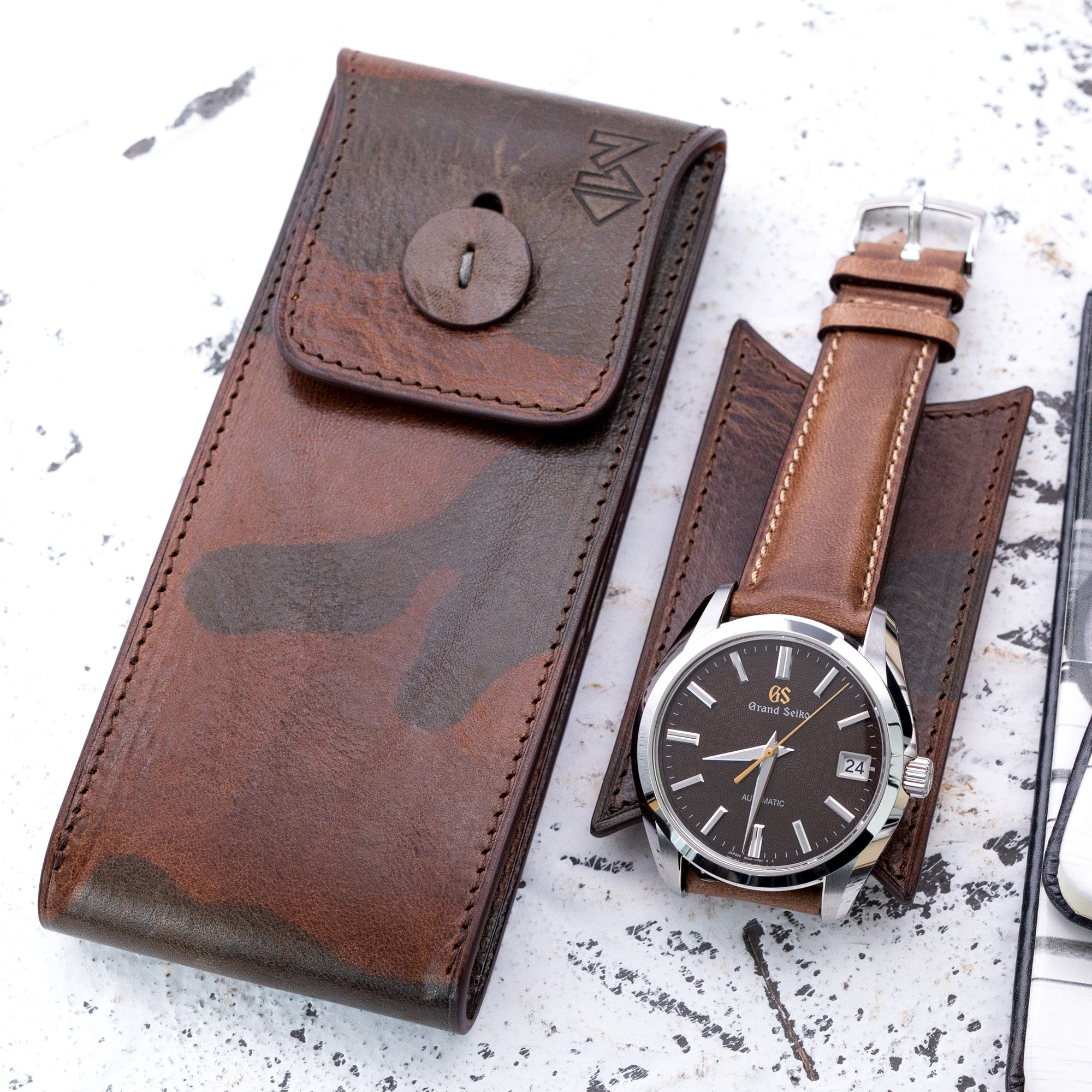 Miltat MT - 3 Italian Leather Watch Pouch in Camo Pattern for Watch Strap