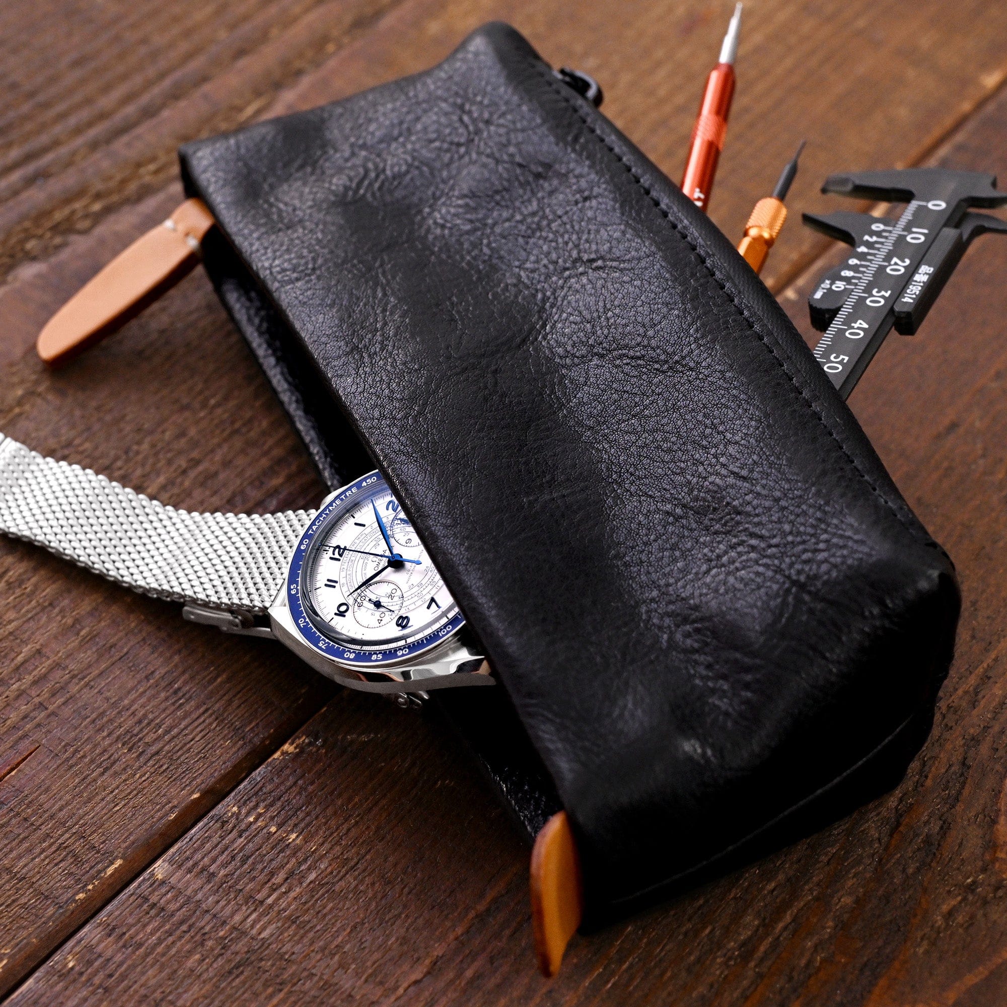 Miltat Leather Travel Watch Pouch with Zipper and Storage Compartments