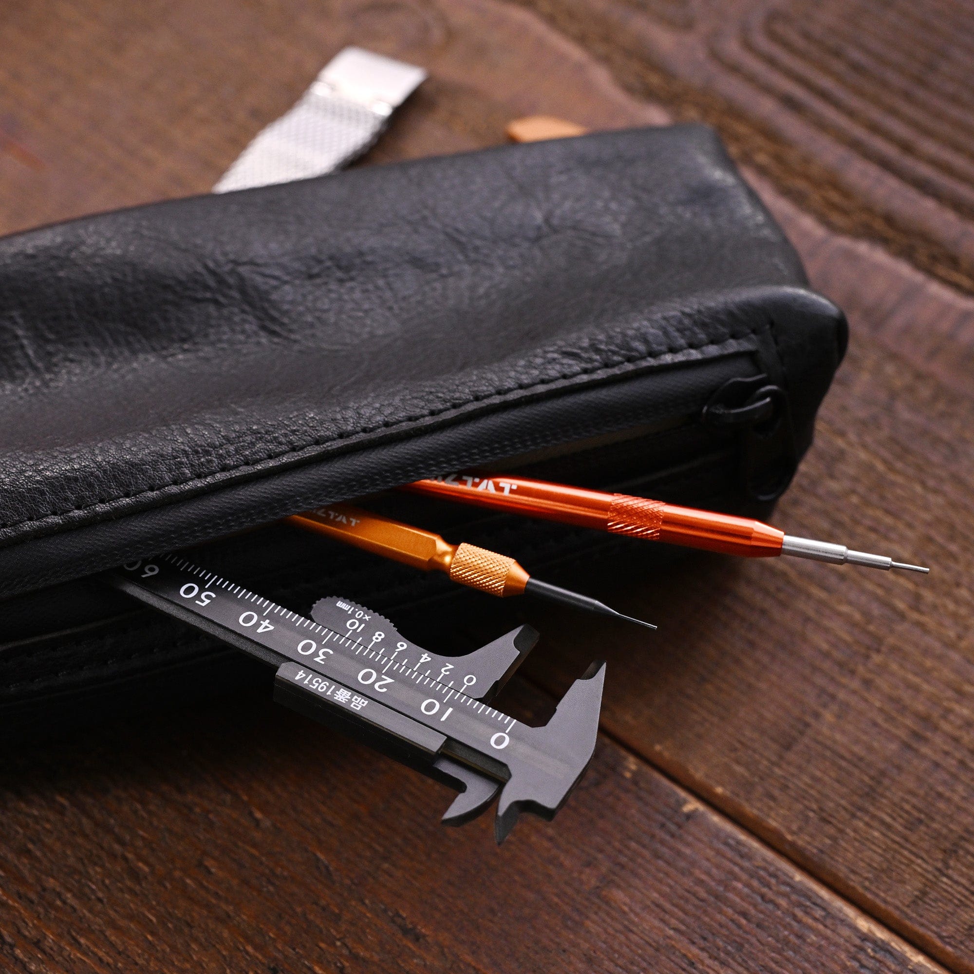 Miltat Leather Travel Watch Pouch with Zipper and Storage Compartments