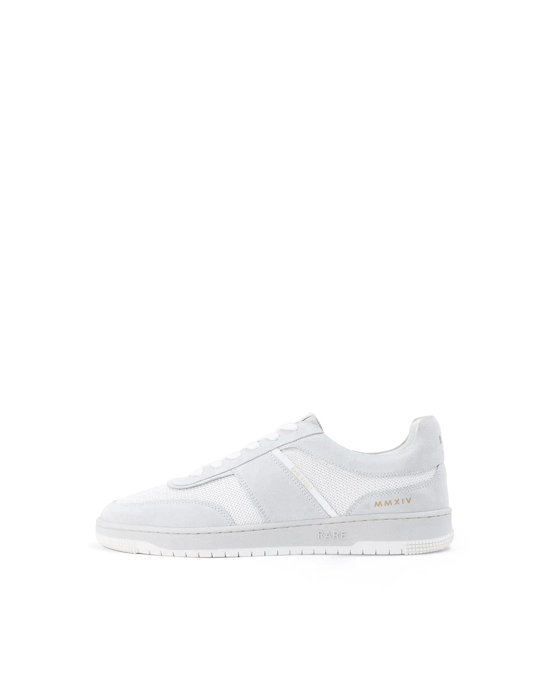 RAREZ Rare Rabbit Men's Rubio White Premium Suede And Mesh Upper Round Toe Low - Top Lace - Up Sneaker Shoes