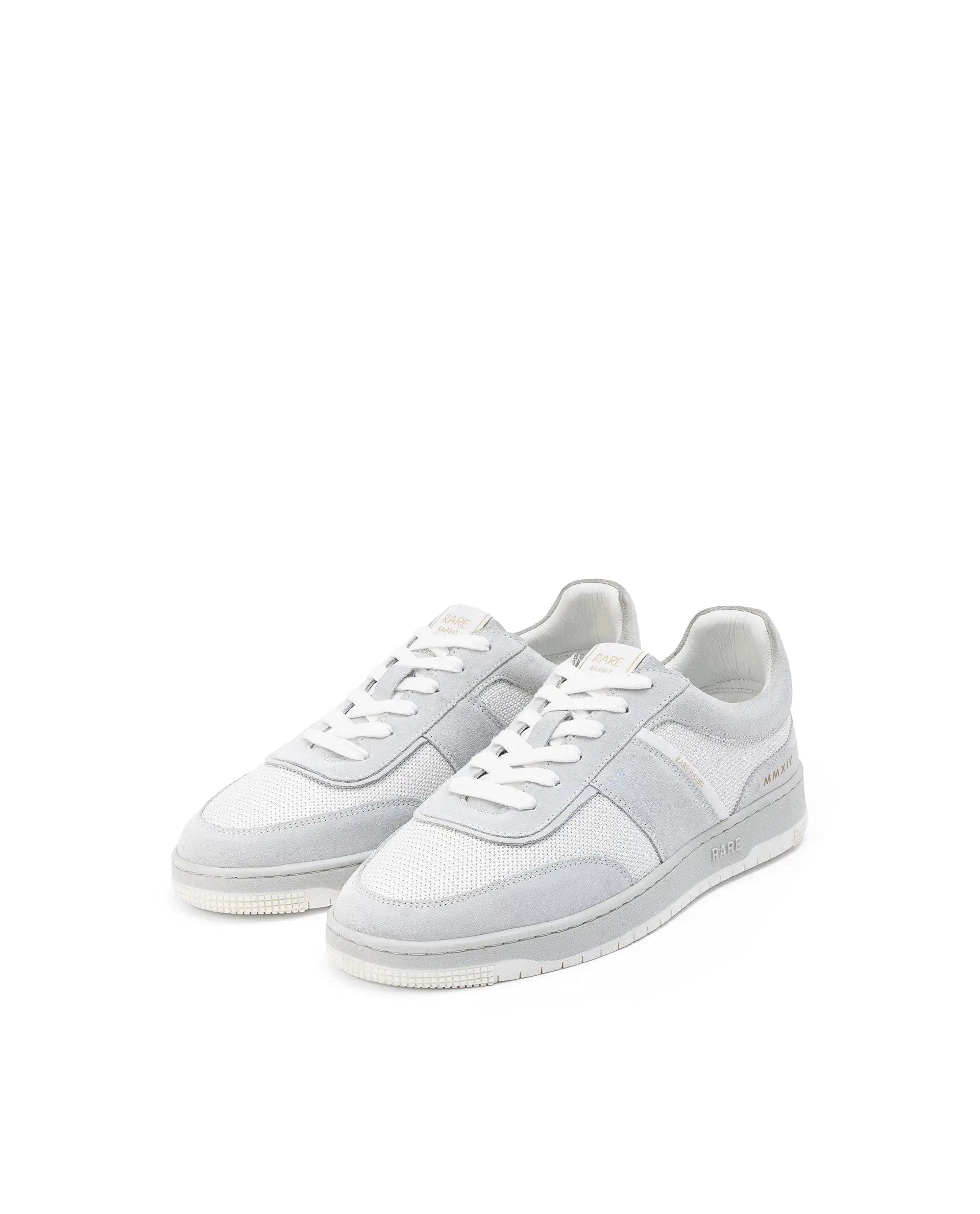RAREZ Rare Rabbit Men's Rubio White Premium Suede And Mesh Upper Round Toe Low - Top Lace - Up Sneaker Shoes
