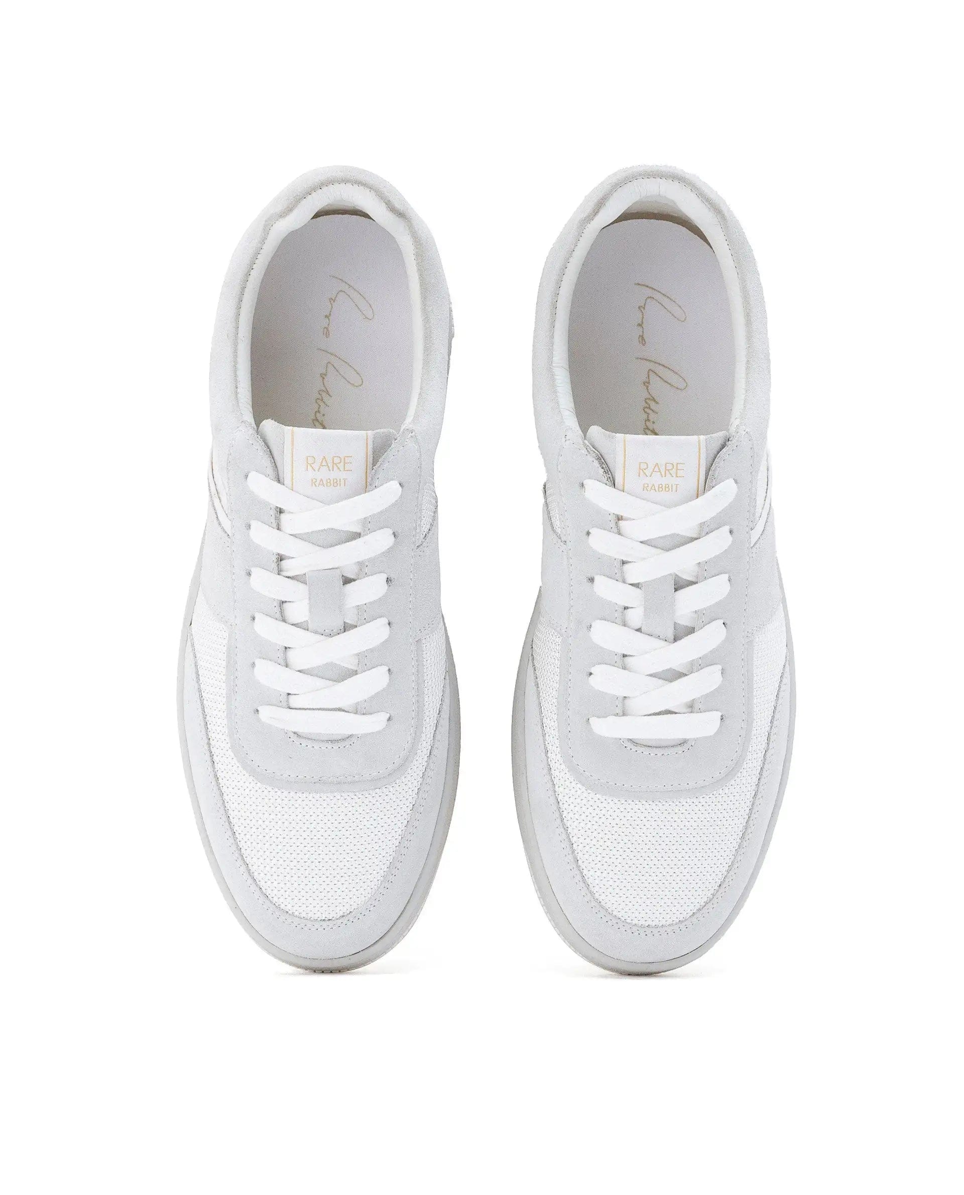 RAREZ Rare Rabbit Men's Rubio White Premium Suede And Mesh Upper Round Toe Low - Top Lace - Up Sneaker Shoes