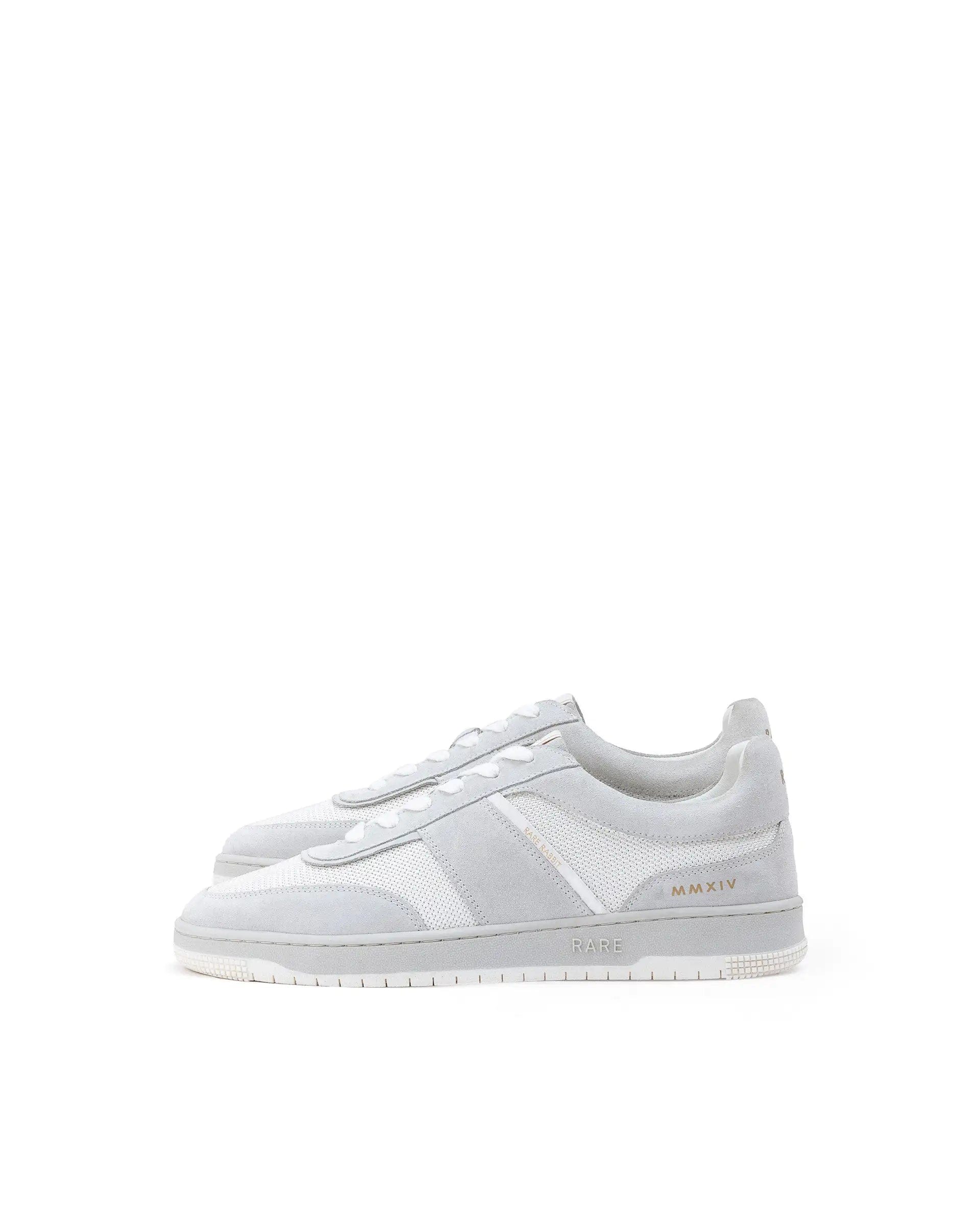 RAREZ Rare Rabbit Men's Rubio White Premium Suede And Mesh Upper Round Toe Low - Top Lace - Up Sneaker Shoes