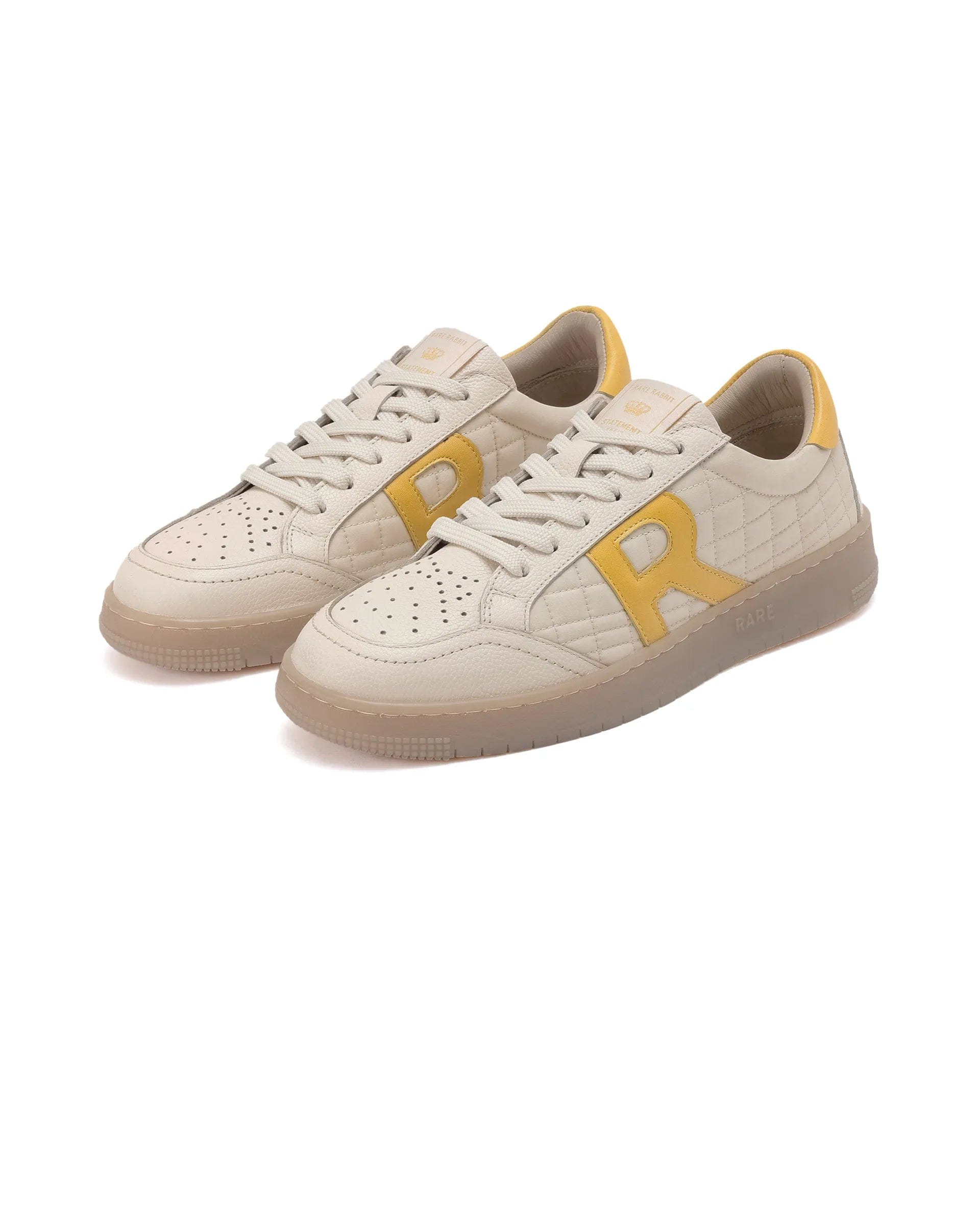 RAREZ Rare Rabbit Men Quilt Yellow Parachute Fabric With Milled Leather Low - Top Lace Up Quilted Sneaker Shoes Shoes